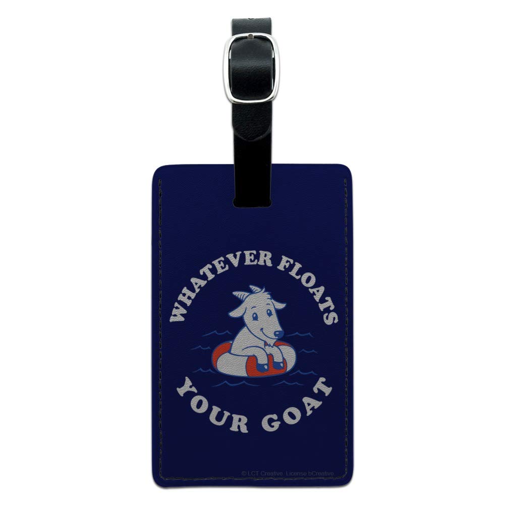 Funny Rectangle Leather Luggage Tag - Personalized ID Card Holder for Travel Bags - Perfect for Suitcases, Backpacks & Pet Carriers - Whatever Floats Your Goat Boat Design