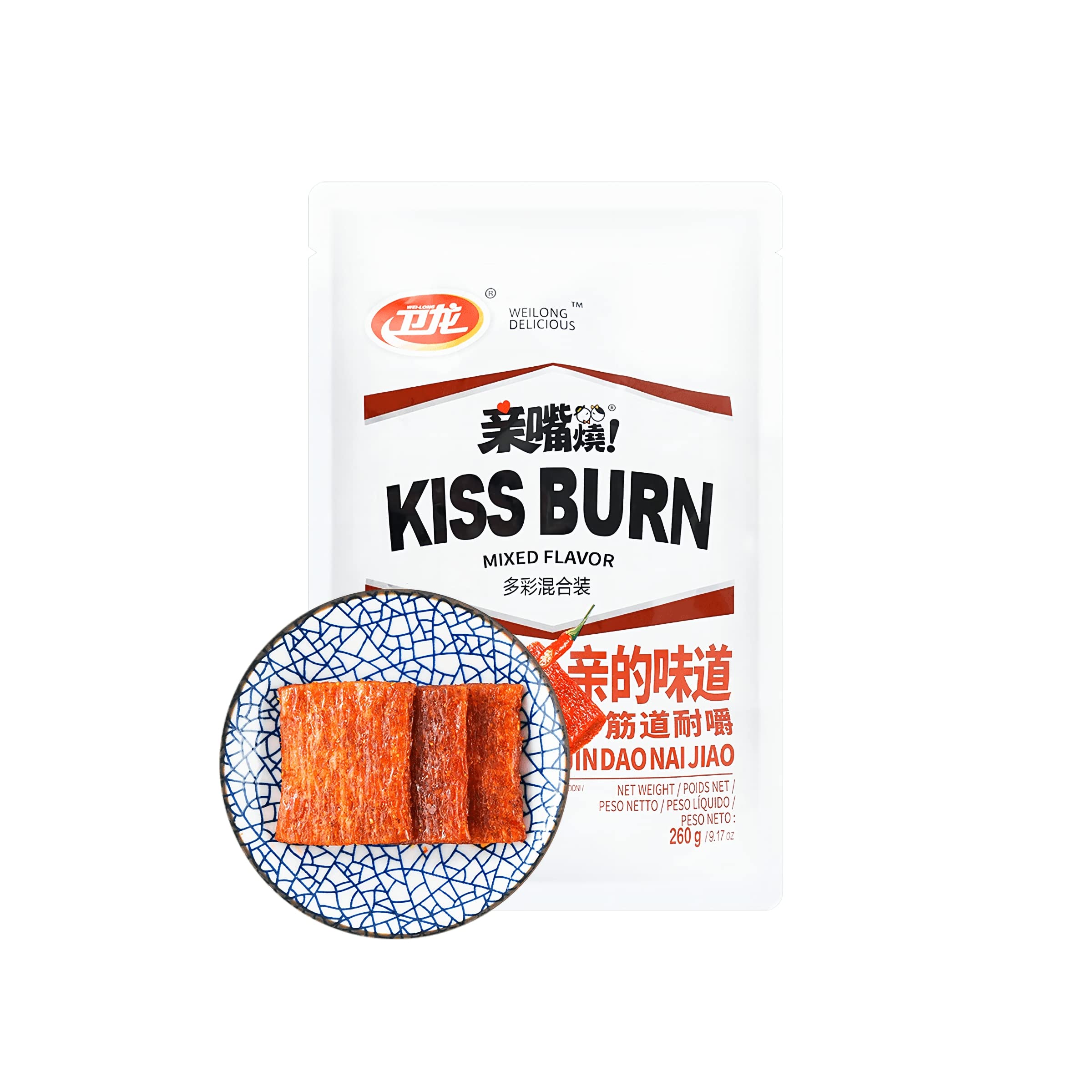 Weilong Kiss-Burn Mixed Flavor Gluten Snacks - Chinese Vegetarian Tofu & Soybean Snacks (260ml, 20pcs) - Perfect for Office Snacking, Movie Nights & Asian Food Lovers