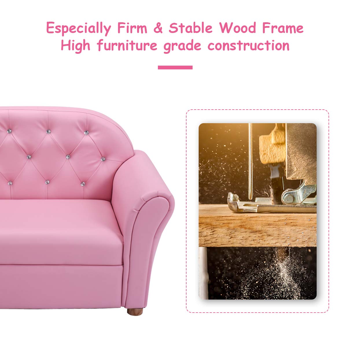 Costzon 2-in-1 Kids Couch with PU Leather Surface - Princess Style Toddler Armchair & Loveseat for Girls | Perfect for Bedroom, Playroom & Birthday Gifts | Durable Children's Sofa for Reading, TV Time & Play