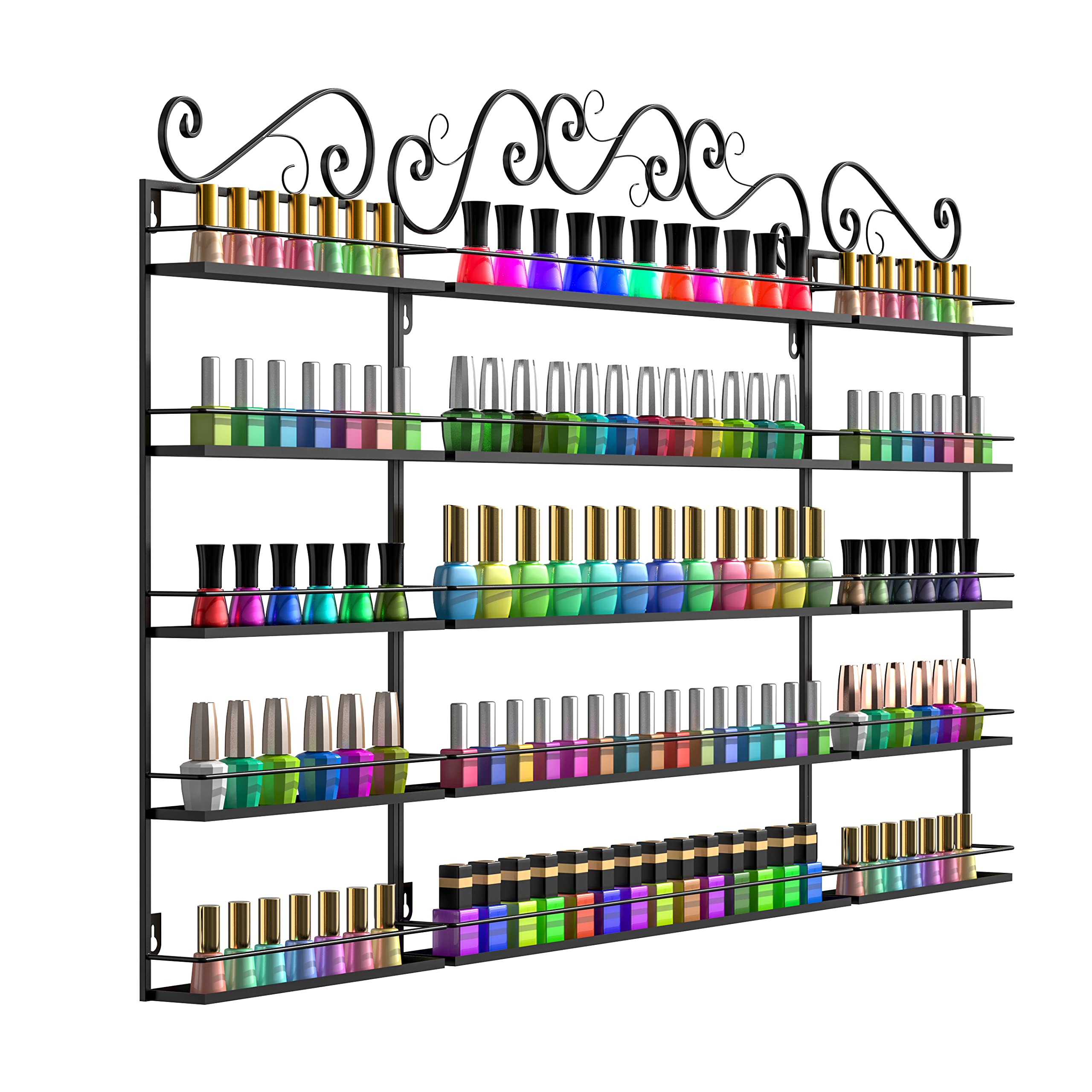 LASIEYO 5-Tier Wall Mount Nail Polish Organizer Rack - Holds 170-200 Bottles (Black) | Essential Oil & Nail Polish Storage Display for Salon, Spa & Home Decor