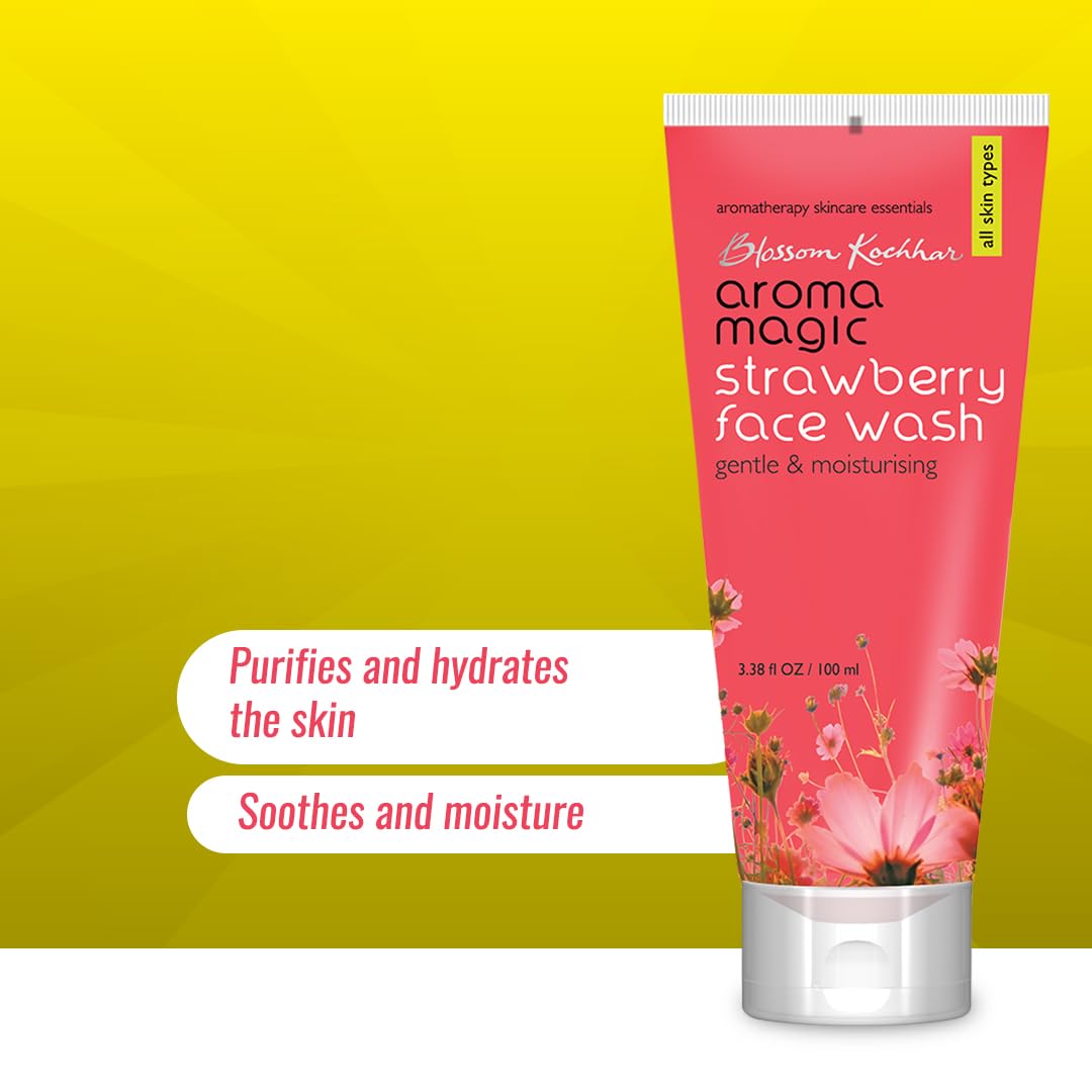 Aroma Magic Moisturizing Strawberry Face Wash with Aloe Vera & Ylang Ylang Oil - 100ml for Men & Women | Gentle Cleanser for Dry & Sensitive Skin | Daily Skincare Routine | Pack of 1
