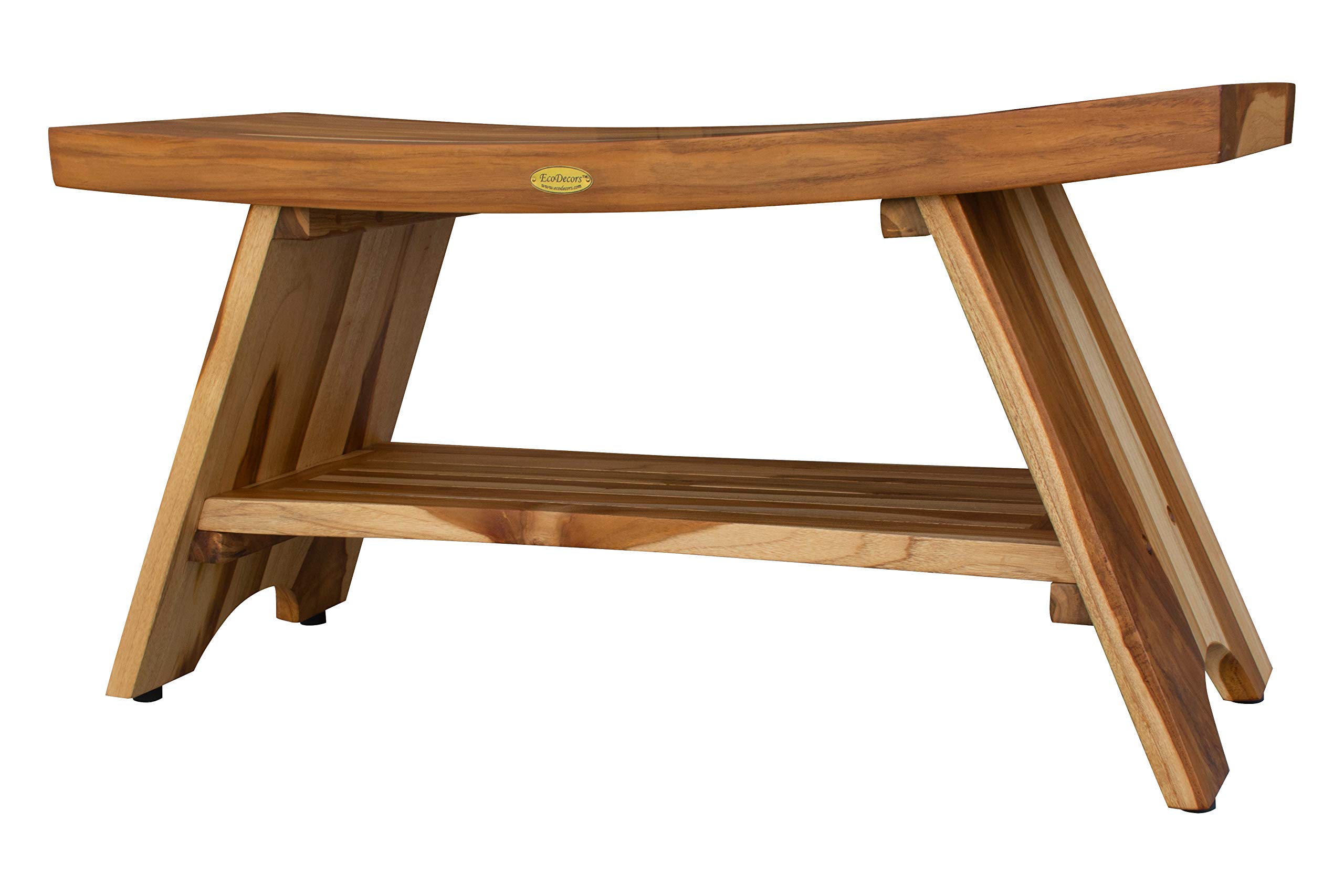 EcoDecors 35 Inch Waterproof Teak Wood Shower Bench with Storage - Non-Slip Bath Seat Stool for Elderly & Disabled Safety - Natural Wood Bathroom Organizer for Shampoo & Accessories - Perfect for Spa, Sauna & Home Shower Use