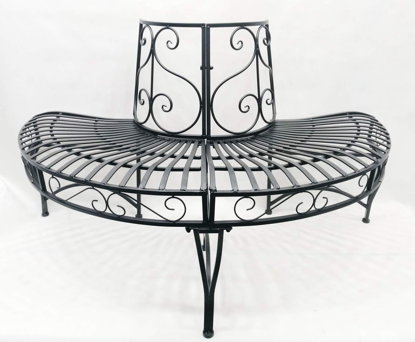 Hi-Line Gift Ltd. 78669-BK Black Semi-Circle Tree Wrap Bench - Outdoor Garden Decor for Patio, Lawn, and Backyard Landscaping