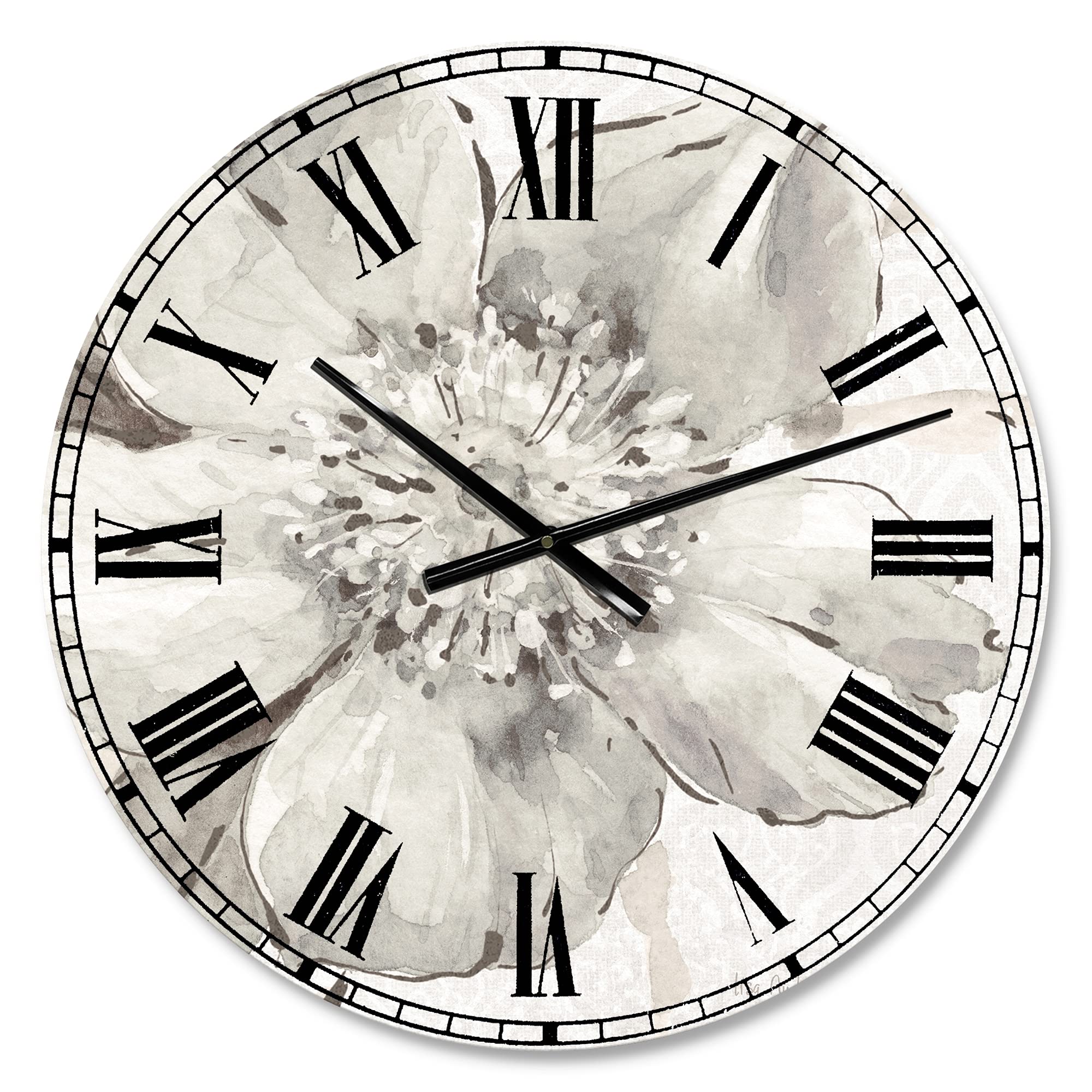 DesignQ 'Indigold Grey Peonies III' Traditional Wall Clock - Elegant Home Decor for Bedroom, Bathroom, Office & Living Room | Perfect for Vintage Style Interiors & Gift Giving