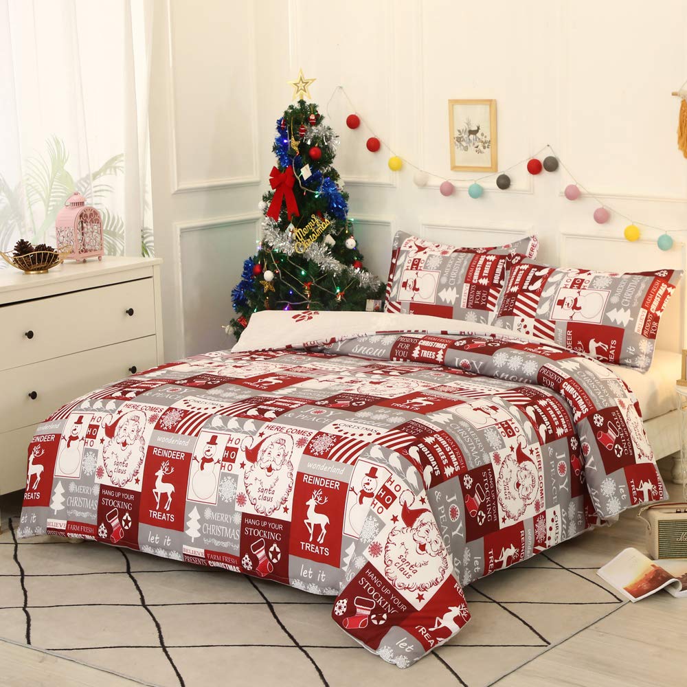 Suncloris Christmas Elk Cabin Duvet Cover Set - Xmas Lodge Plaid Patchwork Bedding with Zipper Closure - Includes Duvet Cover & Pillowcases (No Comforter) - Twin Size - Perfect for Holiday Guest Rooms & Cozy Winter Bedrooms