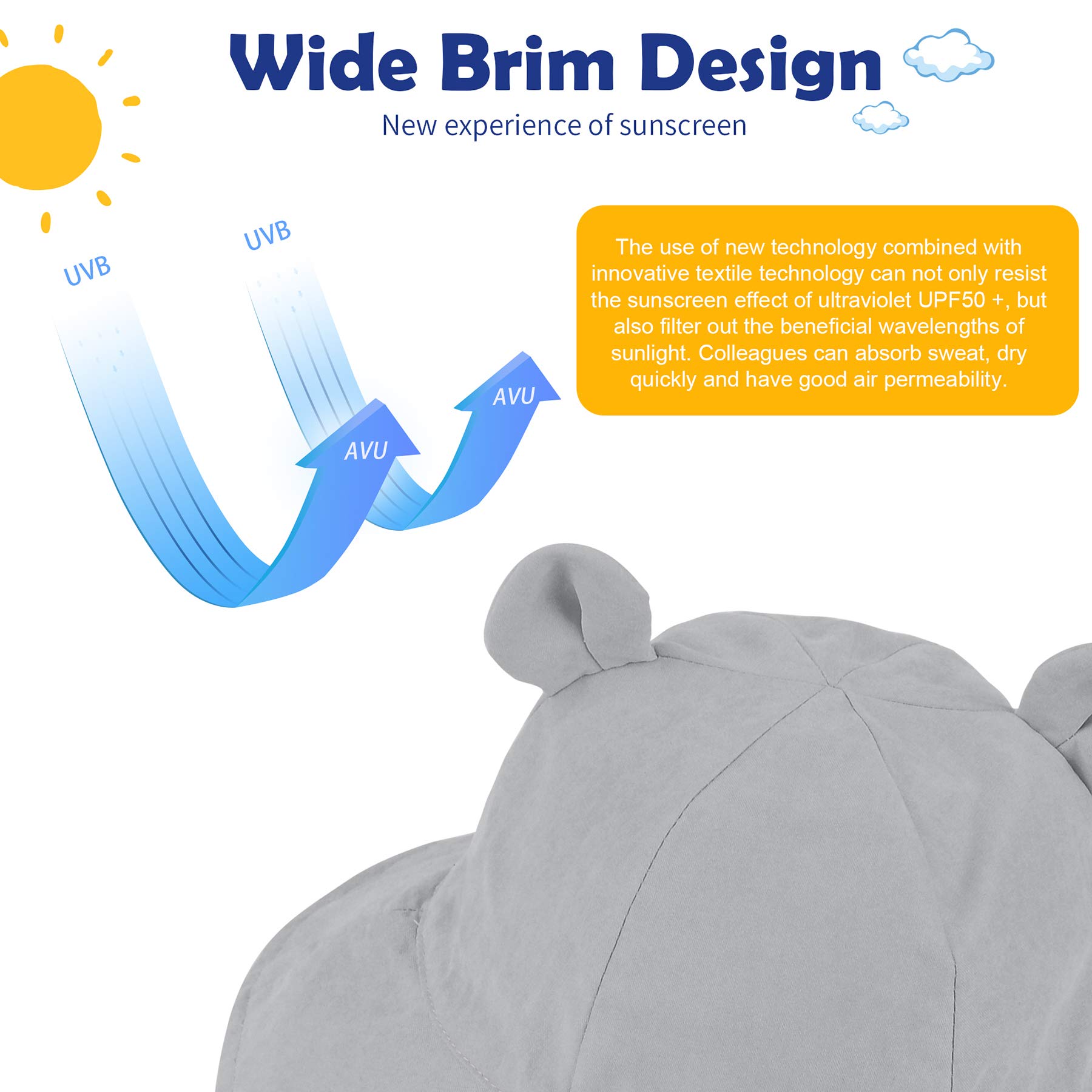 Zando Baby & Toddler Sun Protection Bucket Hat - UPF 50+ Wide Brim Beach Hat for Infants & Girls, Adjustable Chin Strap, Lightweight Summer Sun Hat for Outdoor Play, Beach, Park & Pool Activities
