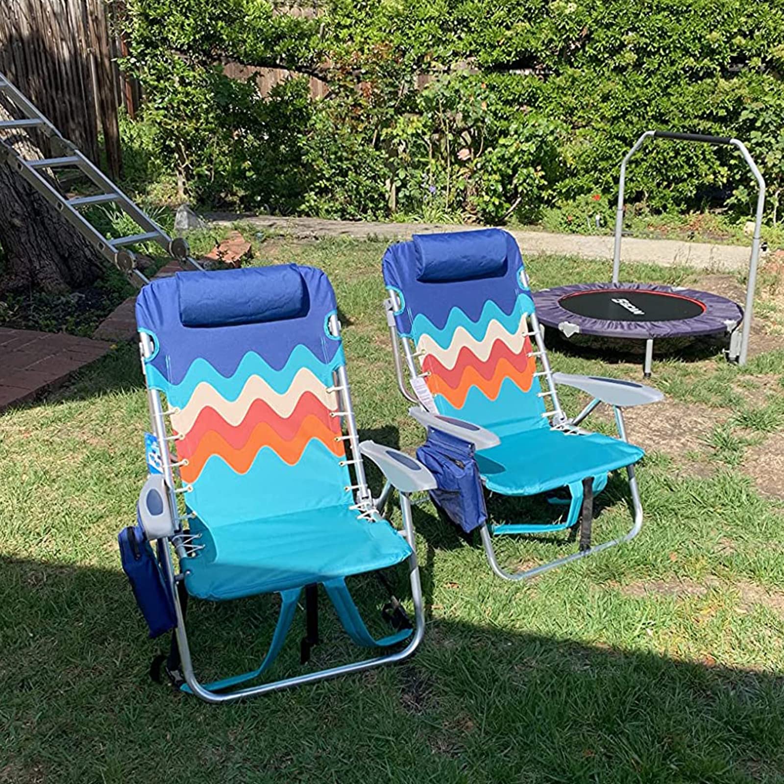 ALPHA CAMP 2-Pack Beach Chairs with Cooler Bag - 4-Position Adjustable Folding Lounge Chairs with Backpack Straps, Supports 250LBS - Portable for Beach, Camping, Poolside & Outdoor Relaxation (Sky Blue)
