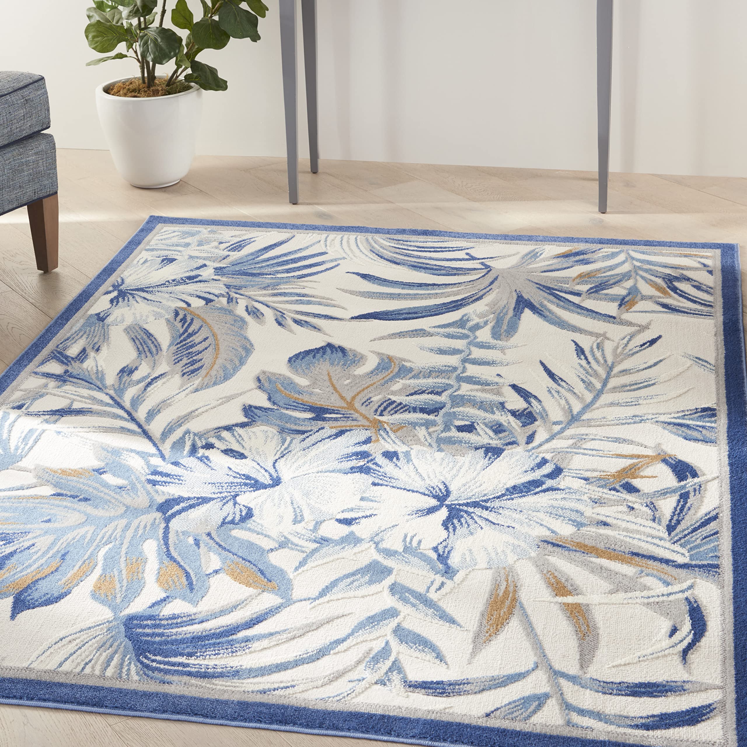 Nourison Seaside Modern Tropical Ivory Blue 5'3