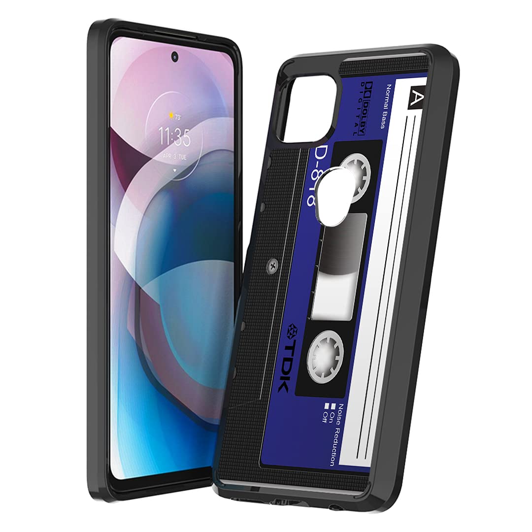 **Slim Protective Phone Case for Motorola Moto One 5G Ace - Heavy Duty, Cute Girly Design, Black & Blue Cassette Tape Style - Perfect for Daily Use, Work, and Travel**