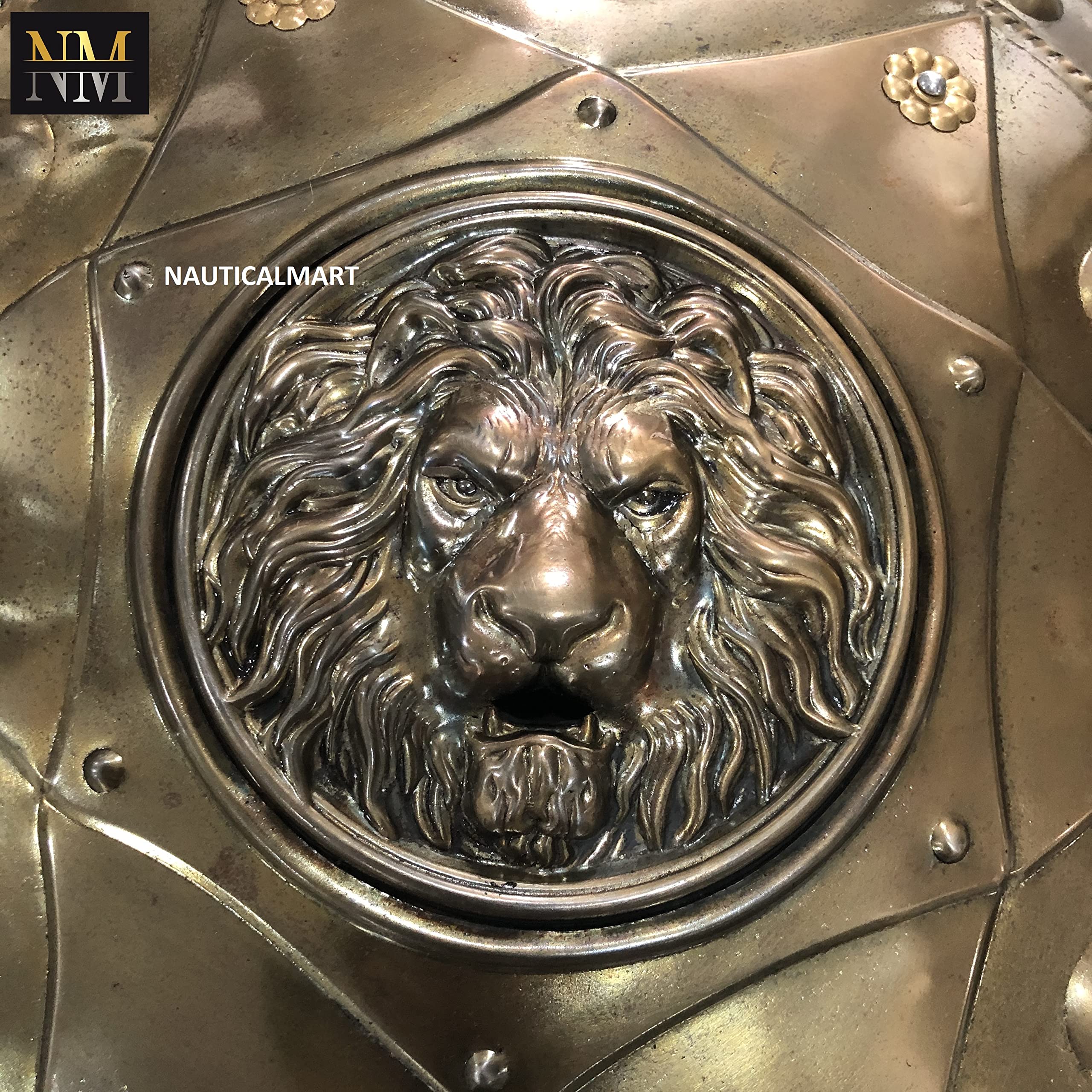 Medieval Knight Lion Face Round Shield - Solid Steel Iron Shield for Armor Display, Wall Decor & Home Decoration | Perfect for Renaissance Fairs, Cosplay, Theater Props & Medieval Themed Room Decor