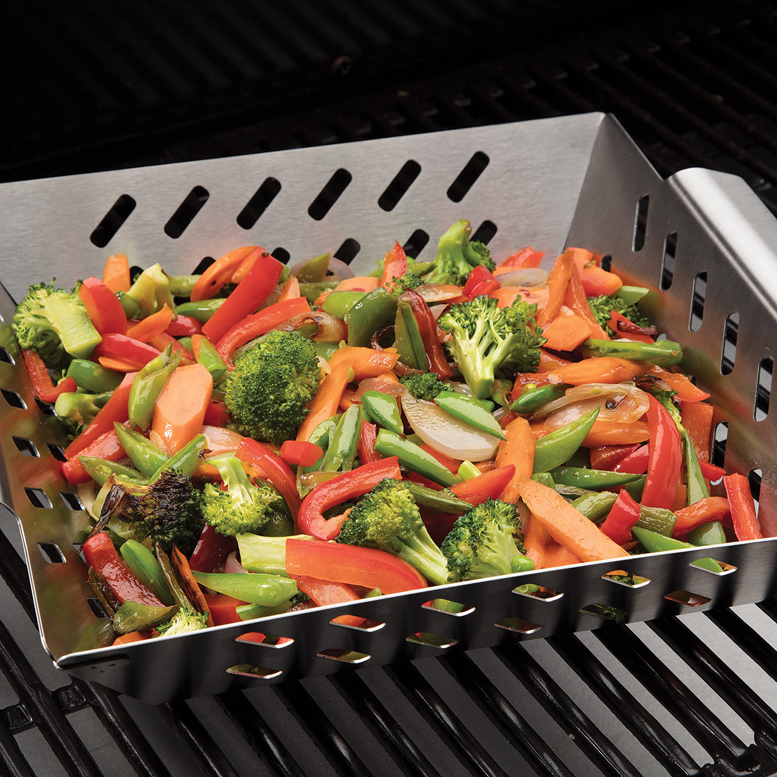 Cuisinart CGWM-019 Stainless Steel BBQ Wok with Built-in Handles - Heavy Duty Grilling Basket for Vegetables, Seafood & Meat - Perfect for Outdoor Cooking, Camping & Backyard BBQs