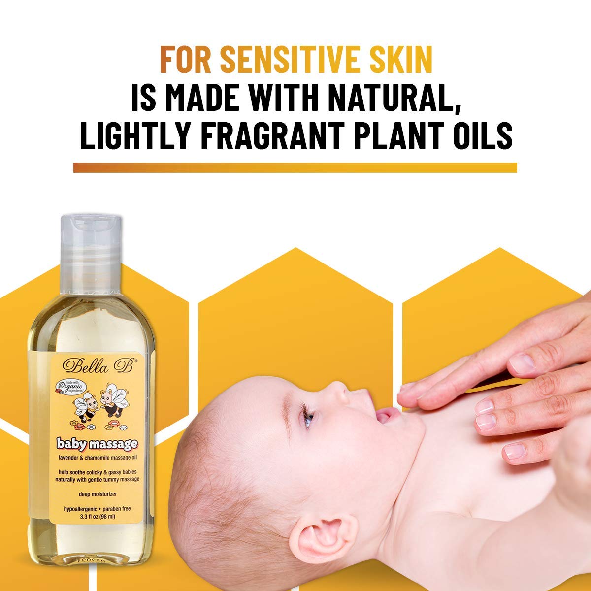 Organic BELLA B Baby Massage Oil 3.3 oz - Lavender Scented Infant Massage Oil for Relaxation & Sleep - Perfect for Newborns, Baby Massage & Skin Care - Made with Natural Ingredients for Sensitive Skin