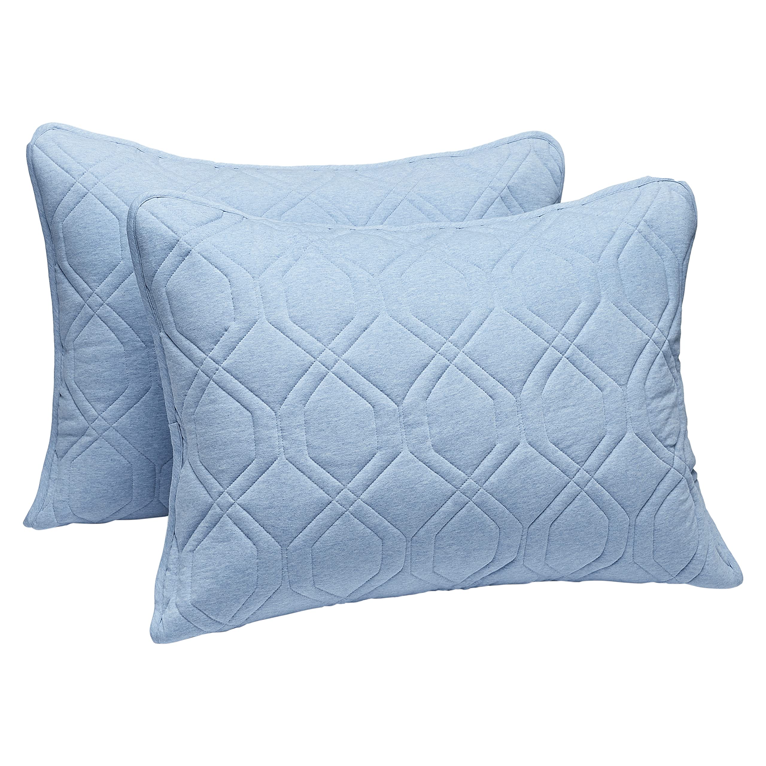 Amazon Basics Cotton Jersey Blend Quilt Pillow Sham - Standard Size, Soft Blue Heather Color, Breathable & Comfortable Bedding Set for Home, Hotel, or Guest Room Decor
