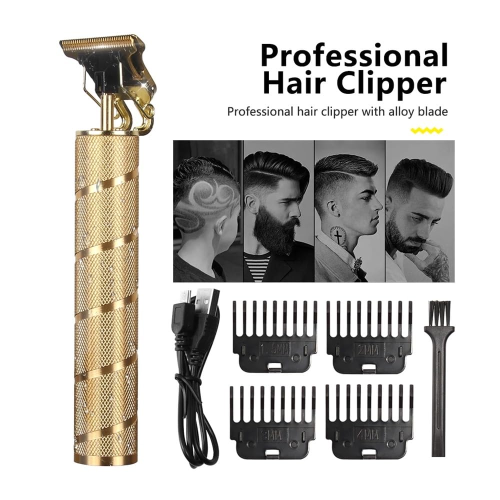 Professional Spiral Metal Vintage T9 Electric Hair Clipper - Rechargeable Barber Trimmer & Shaver for Men (Spiral Black) | Perfect for Home Haircuts, Beard Trimming & Professional Grooming