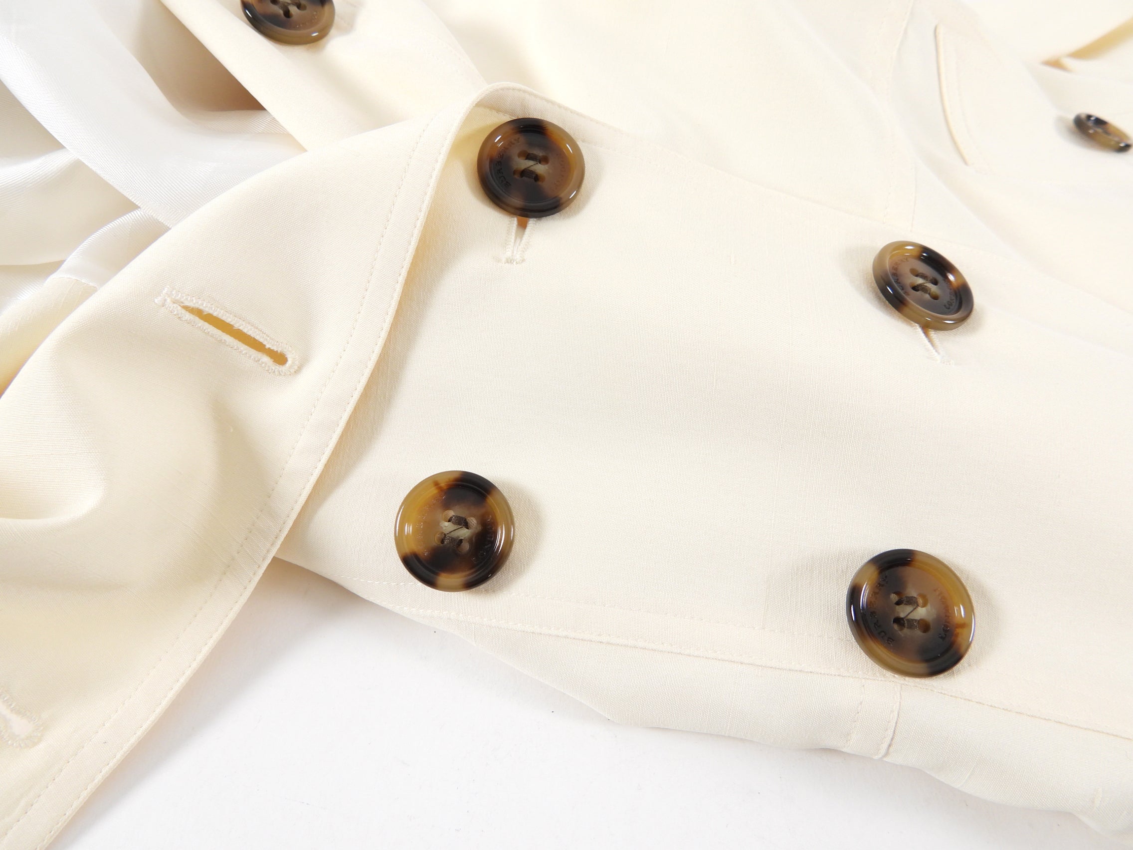Burberry Cream Silk Short Trench Jacket for Women - Size USA 4 / Small - Perfect for Spring & Fall Layering, Office Wear & Casual Outings