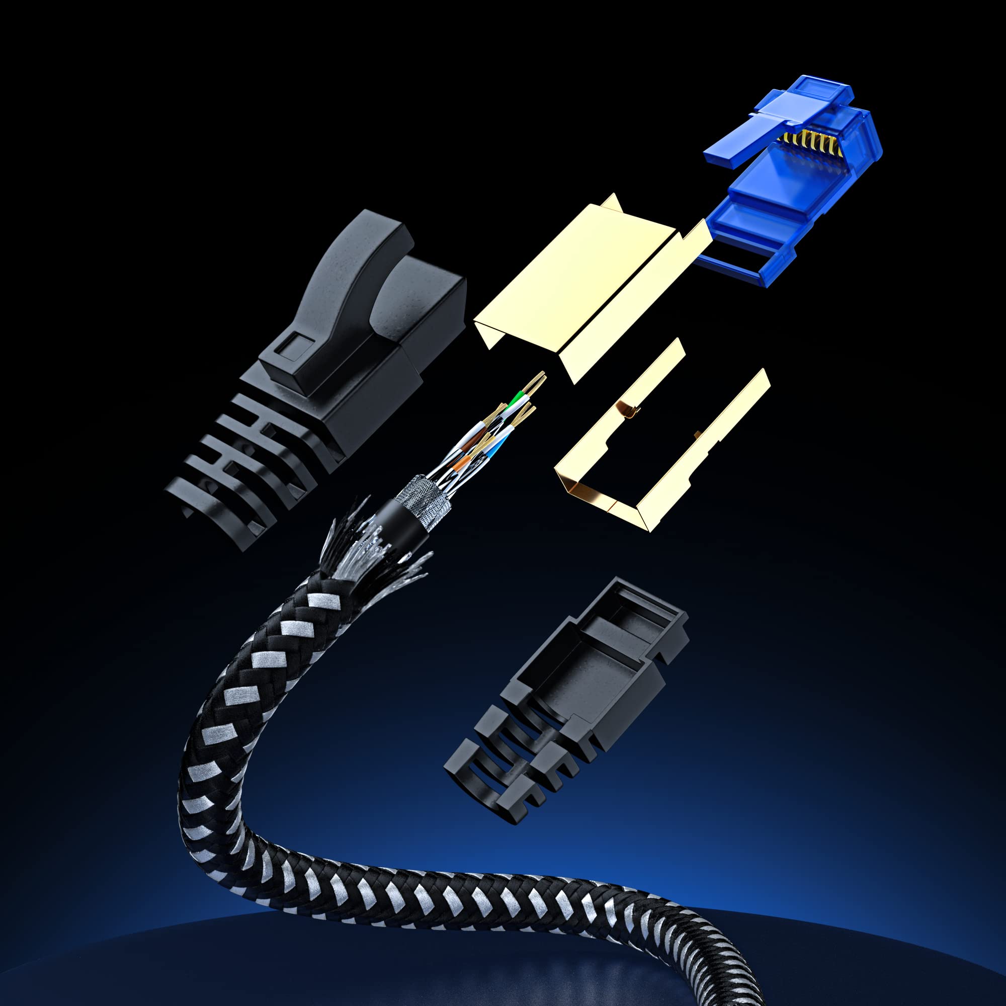 Cat7 Ethernet Cable 25ft (Black) - High-Speed Braided LAN Cable for Gaming, Streaming, Online Work - Compatible with Router, Modem, PC, PS5, Xbox - Durable & Tangle-Free Design - Perfect for Home Office, Gaming Setup & Smart Home Devices