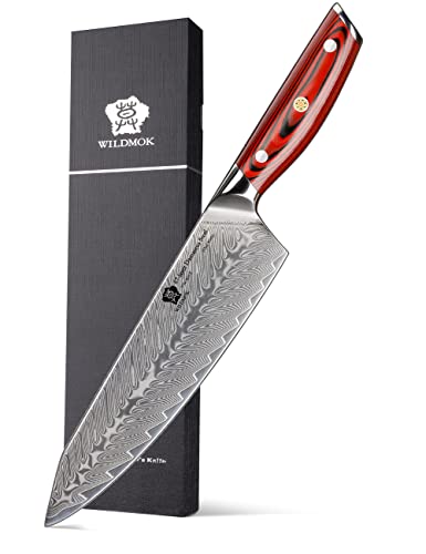 Silver Damascus steel feather pattern Blade, Red G10