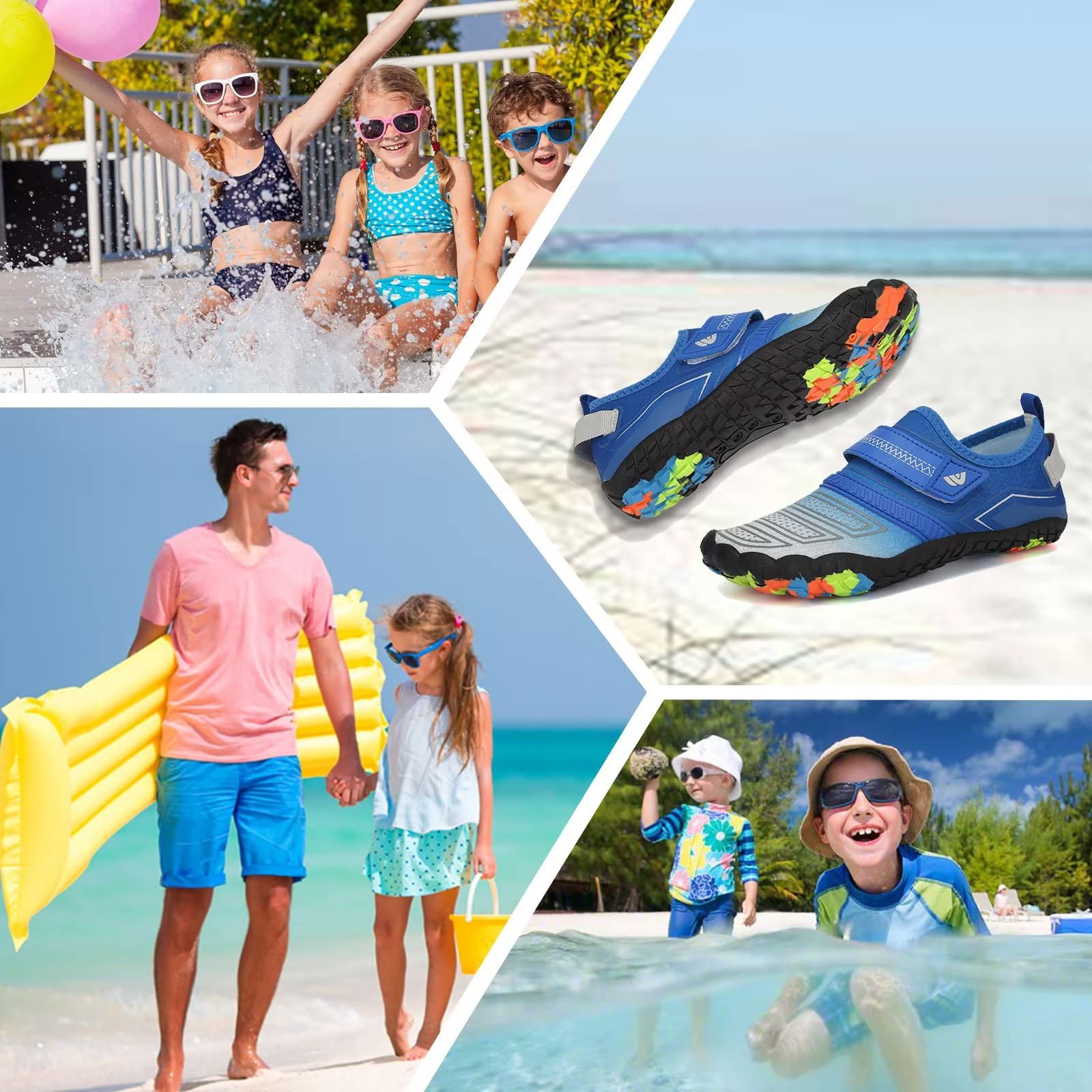 Boys & Girls Water Shoes - Lightweight Comfortable Sole for Easy Walking | Athletic Slip-On Aqua Socks with 5 Toe Design (Toddler/Little Kid/Big Kid) | Perfect for Beach, Pool, Surfing & Water Sports