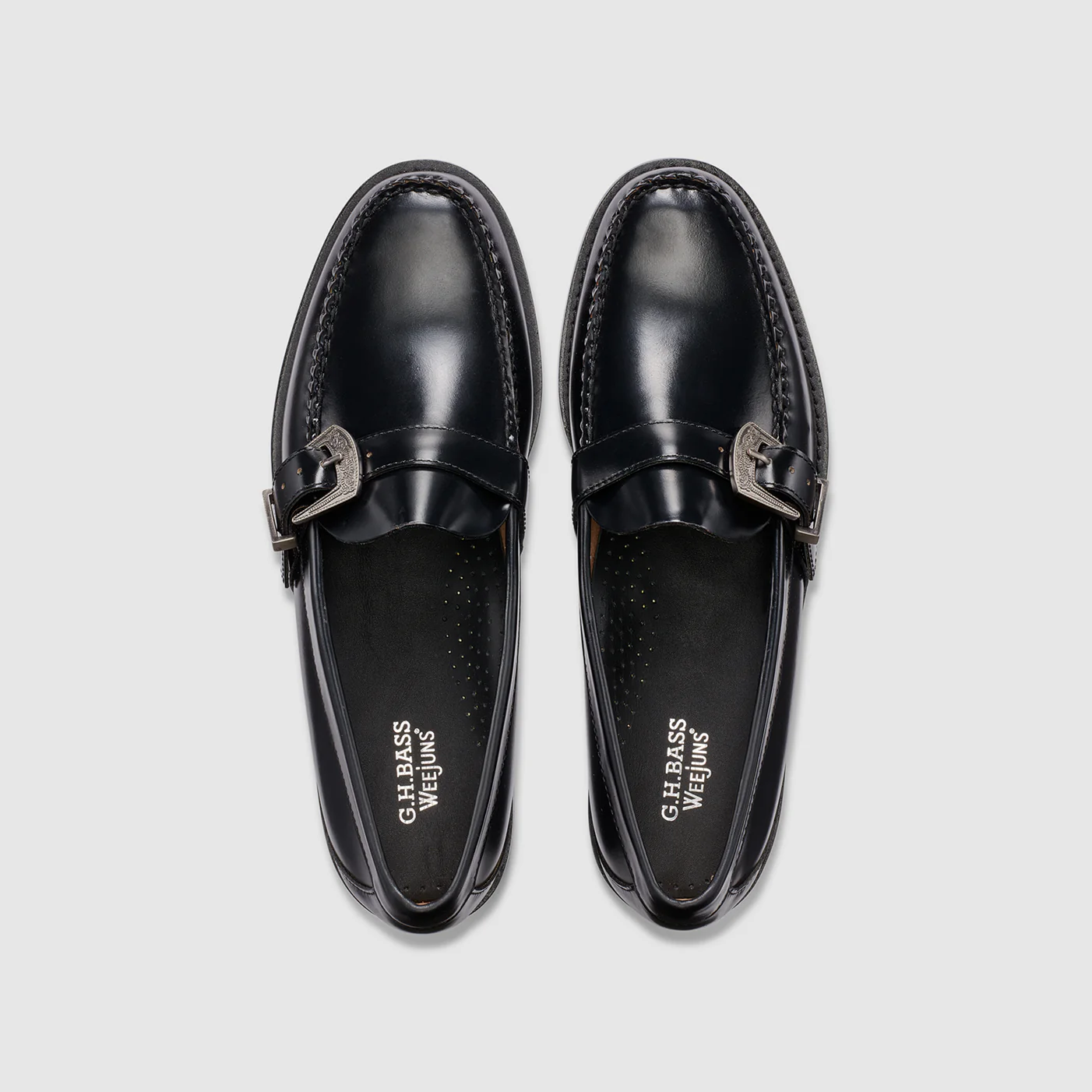 G.H. Bass Men's Maverick Buckle Weejun Loafers - Classic Black Leather Slip-On Shoes for Business Casual & Office Wear