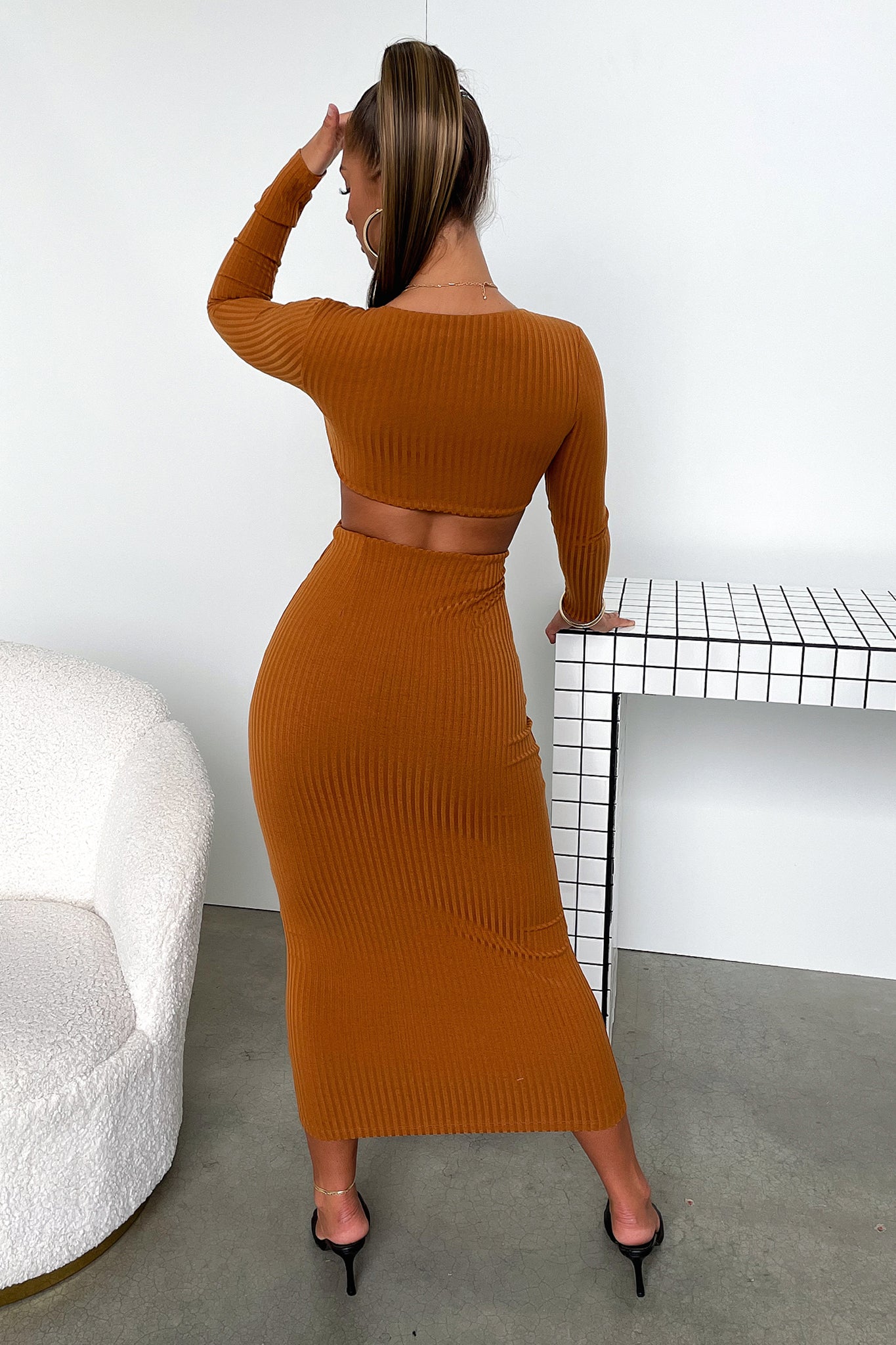 Laska Midi Dress in Rust Brown - Elegant Boho Chic Flowy Dress for Women | Perfect for Casual Outings, Date Nights & Summer Vacations
