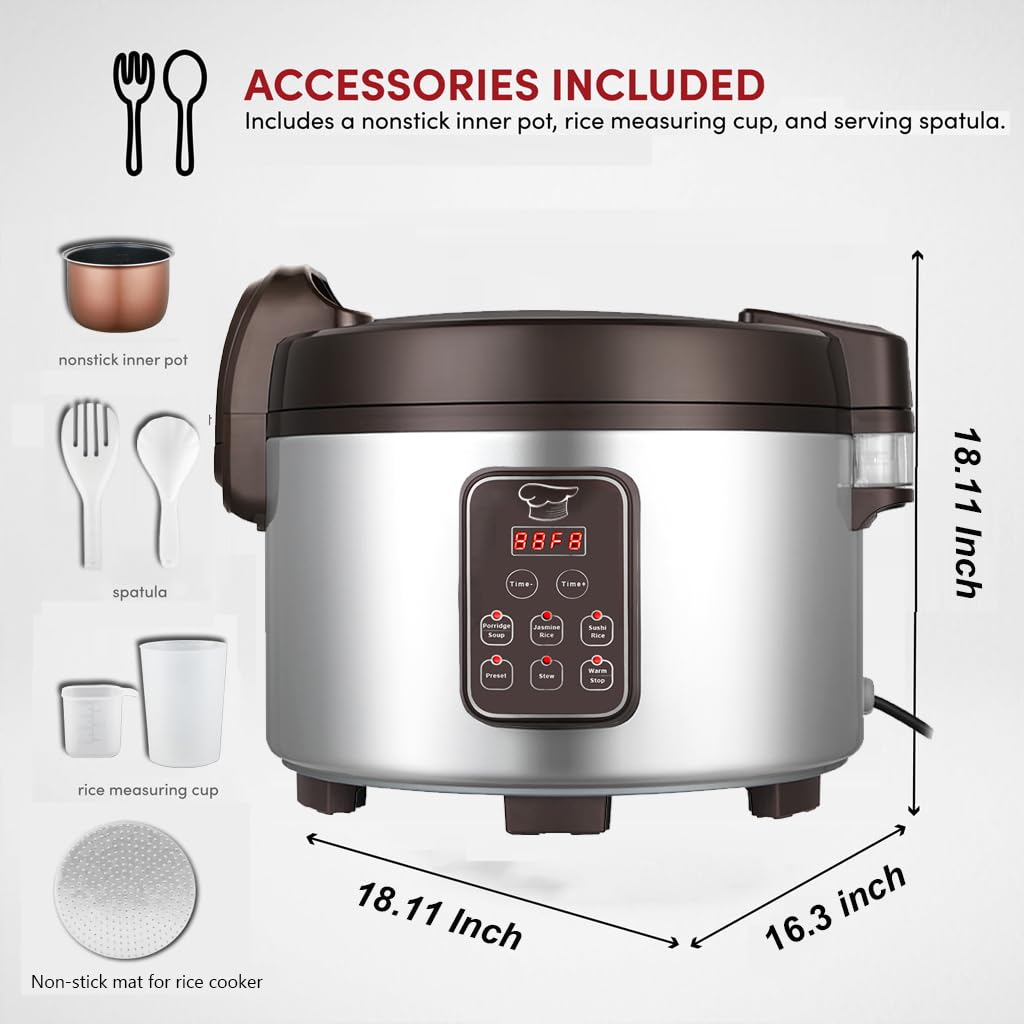 15L Commercial Rice Cooker & Warmer - 84 Cups Cooked (15.8 QT) Large Smart Rice Cooker with 6 Cooking Functions, 24-Hour Delay Timer, LED Display & Auto Keep Warm | Non-Stick Inner Pot | Perfect for Restaurants, Catering & Large Family Gatherings