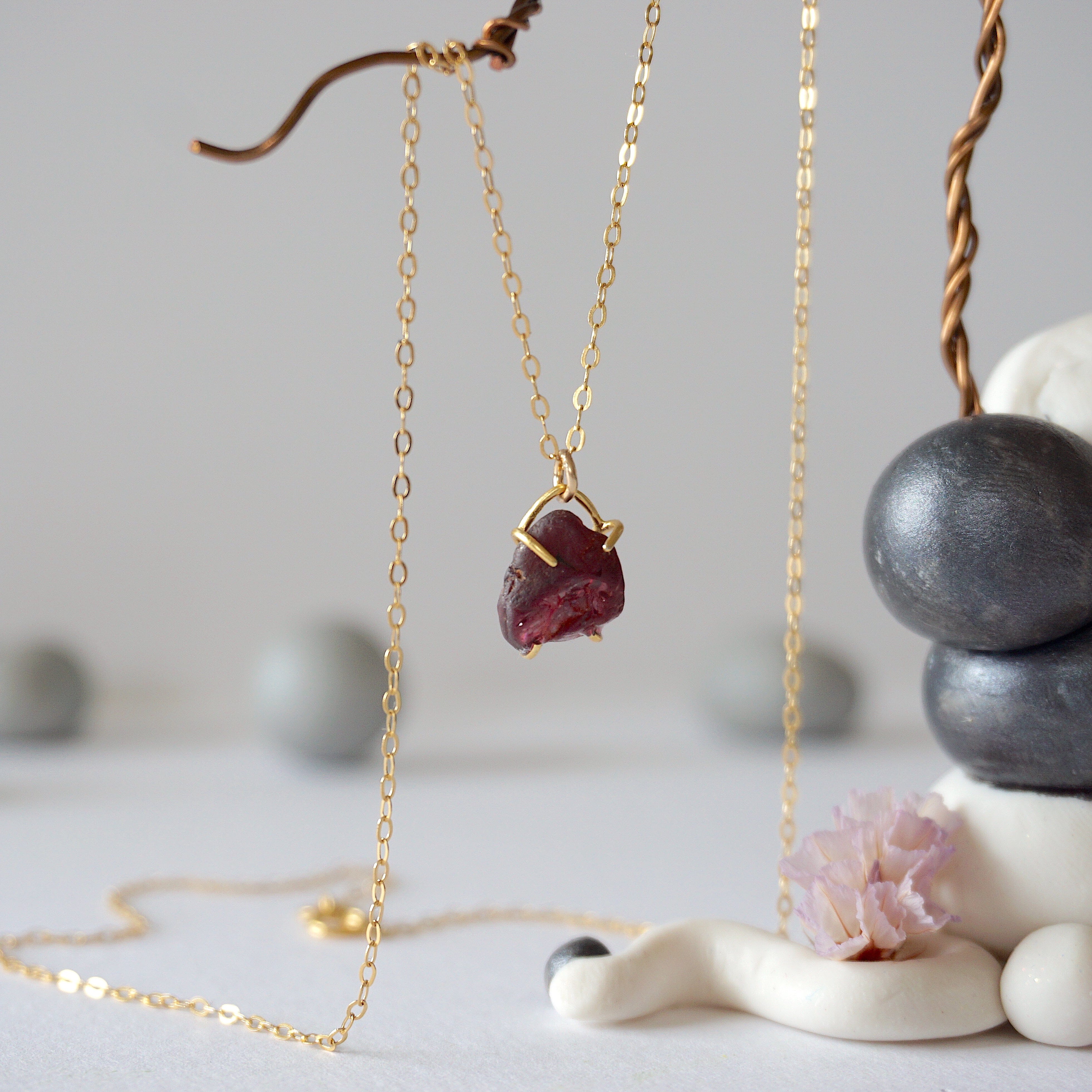 14K Gold Filled Garnet Huggie Charm Necklace for Women - Perfect for Valentine's Day Gifts, Anniversary Presents & Everyday Elegance