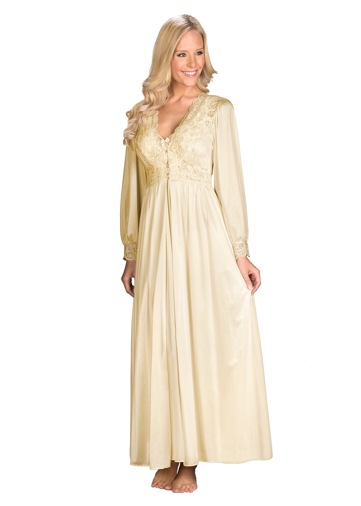 Shadowline Women's Silhouette Long Lace Nightgown and Robe Set - Elegant Sleepwear for Comfort & Romance - Perfect for Valentine's Day, Anniversary Gifts or Honeymoon Nights