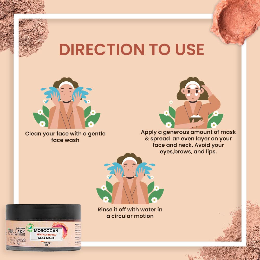 Yara Care Moroccan Revitalizing Red Clay Mask - Oil Control & Acne Treatment - Skin Detoxifier - Healing & Softening Facial Mask - 50g - Perfect for Oily & Acne-Prone Skin - Spa Day & Self-Care Essential