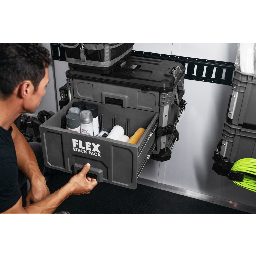 FLEX FS1106 Stack Pack™ 2 Drawer Tool Box - Heavy Duty Storage for Tools & Hardware - Perfect for Garage, Workshop & Job Site Organization