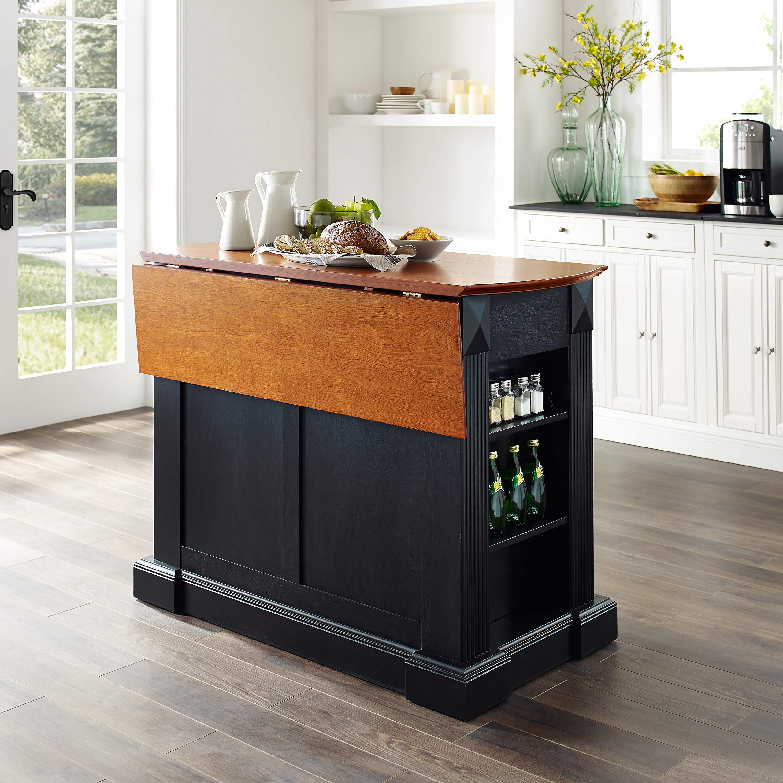 Crosley Black Drop Leaf Kitchen Island with Breakfast Bar - Expandable Dining Table for Small Spaces, Kitchen Storage & Countertop Workspace - Perfect for Apartments, Studios & Compact Homes
