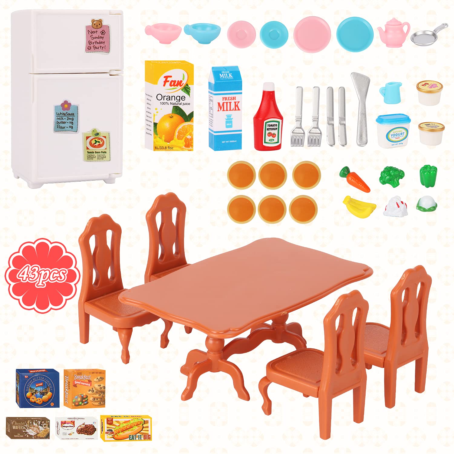 **Miniature Dollhouse Furniture Set - Dining Room Accessories for Kids Pretend Play, Ages 3+ | Perfect for Boys & Girls Toy Houses & Imaginative Playtime**