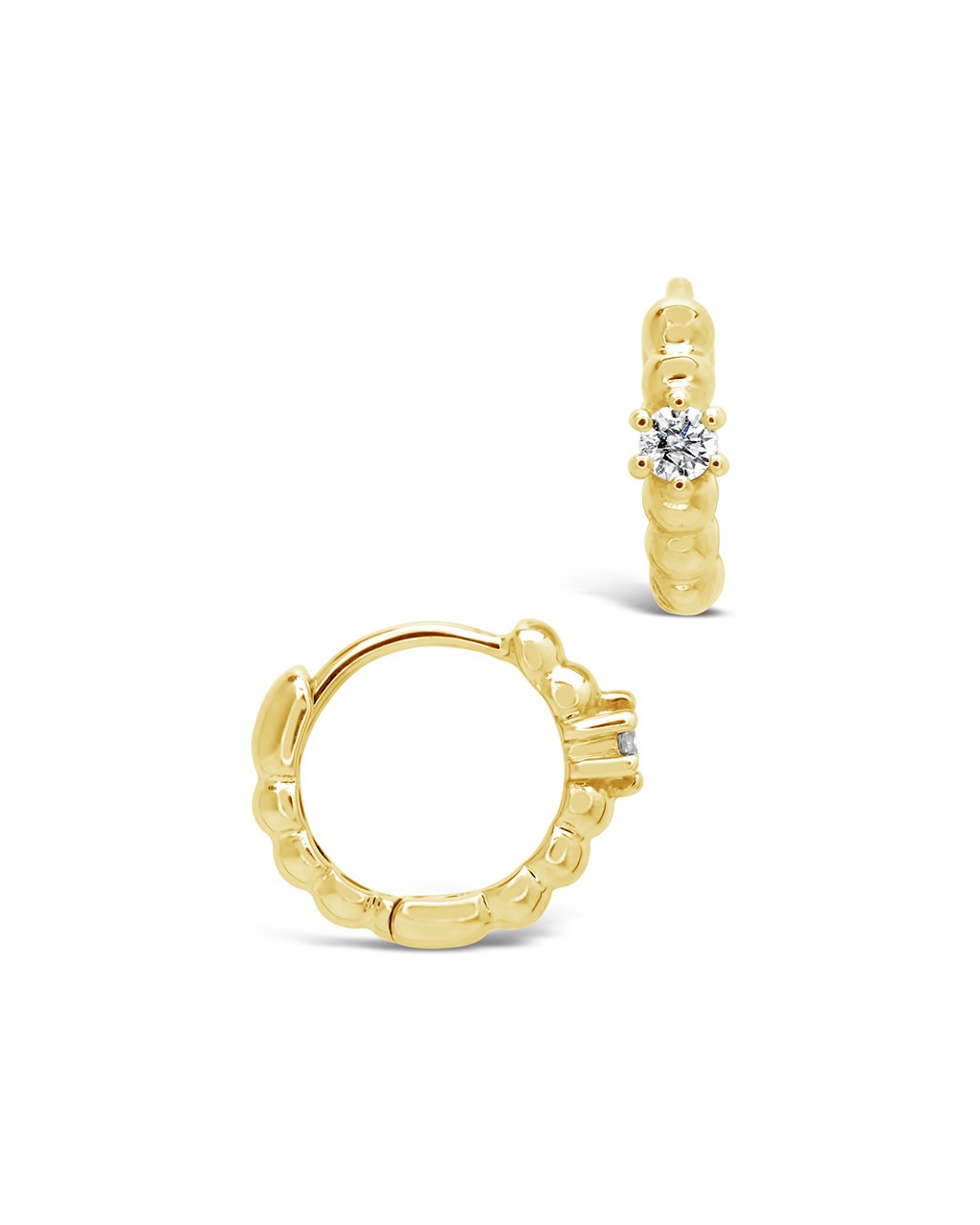 14K Gold Beaded Huggie Hoop Earrings with Diamonds - Elegant Everyday Jewelry for Women, Perfect for Work, Date Night & Special Occasions