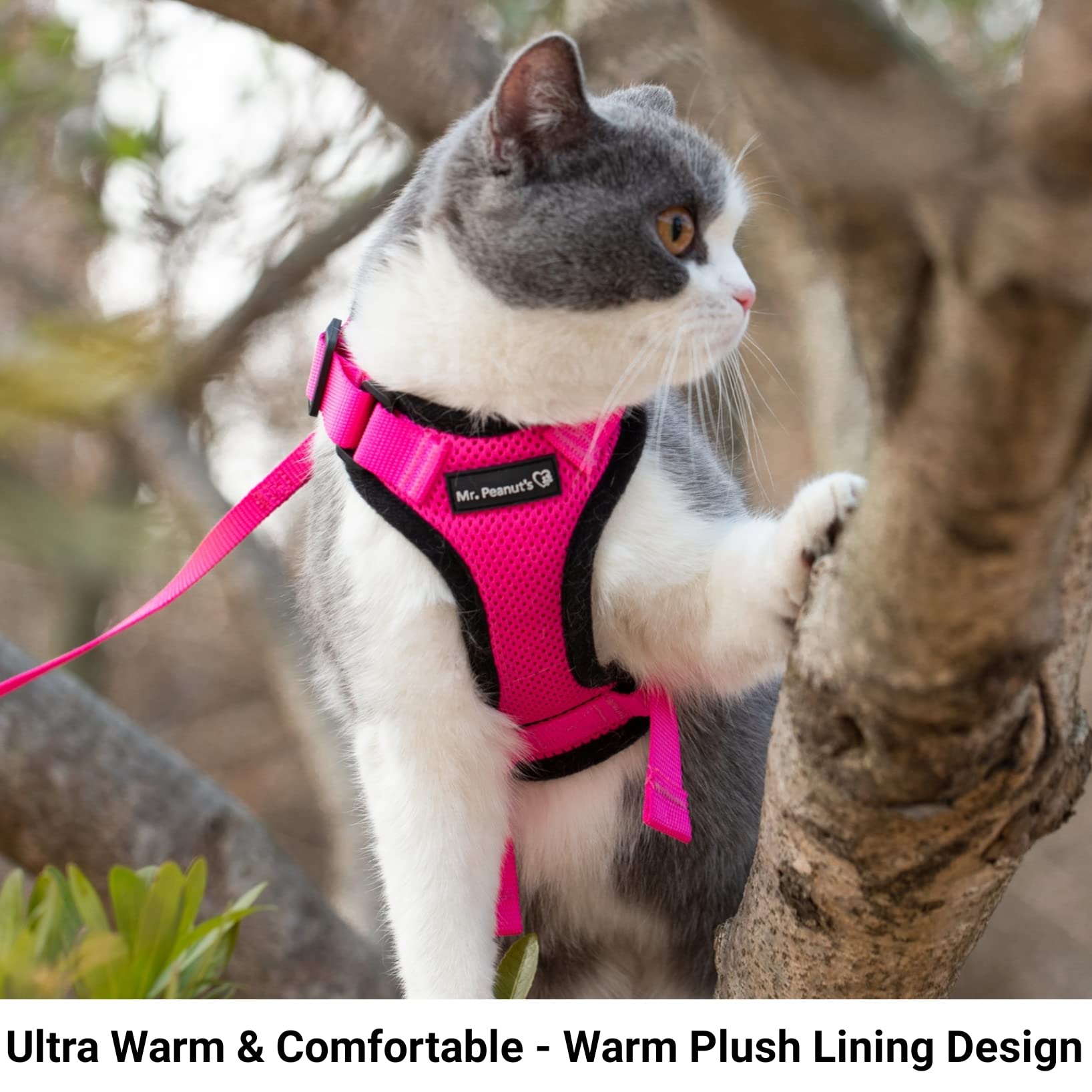 Mr. Peanut's PurrTrek Reflective Cat Harness and Leash Set - Small Pink Adjustable Safety Vest for Outdoor Adventures, Night Walks & Travel with Your Feline Friend