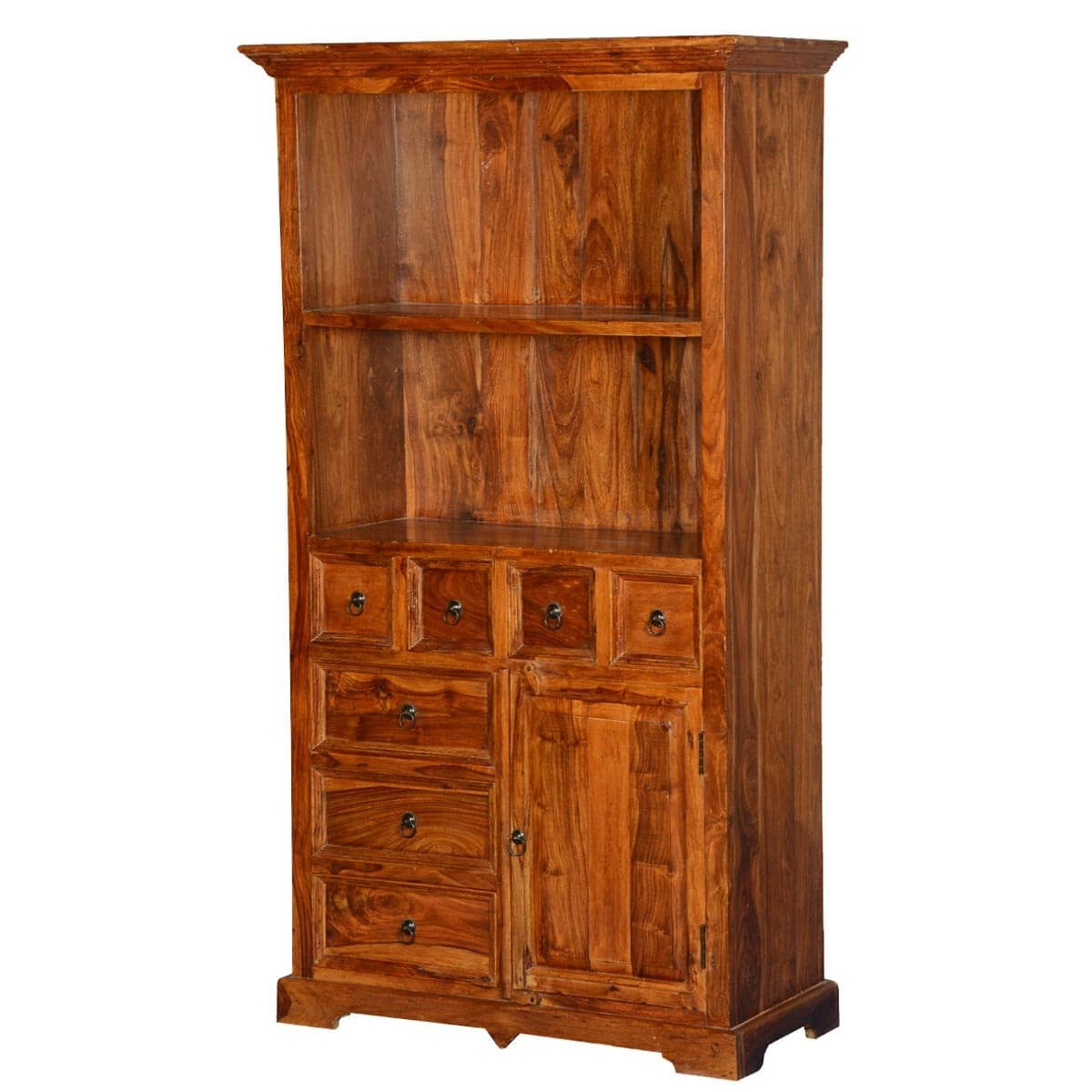 Rustic Wood Bookcase with Doors & Drawers - Gainesville 2 Open Shelf Storage Unit for Living Room, Bedroom, or Home Office