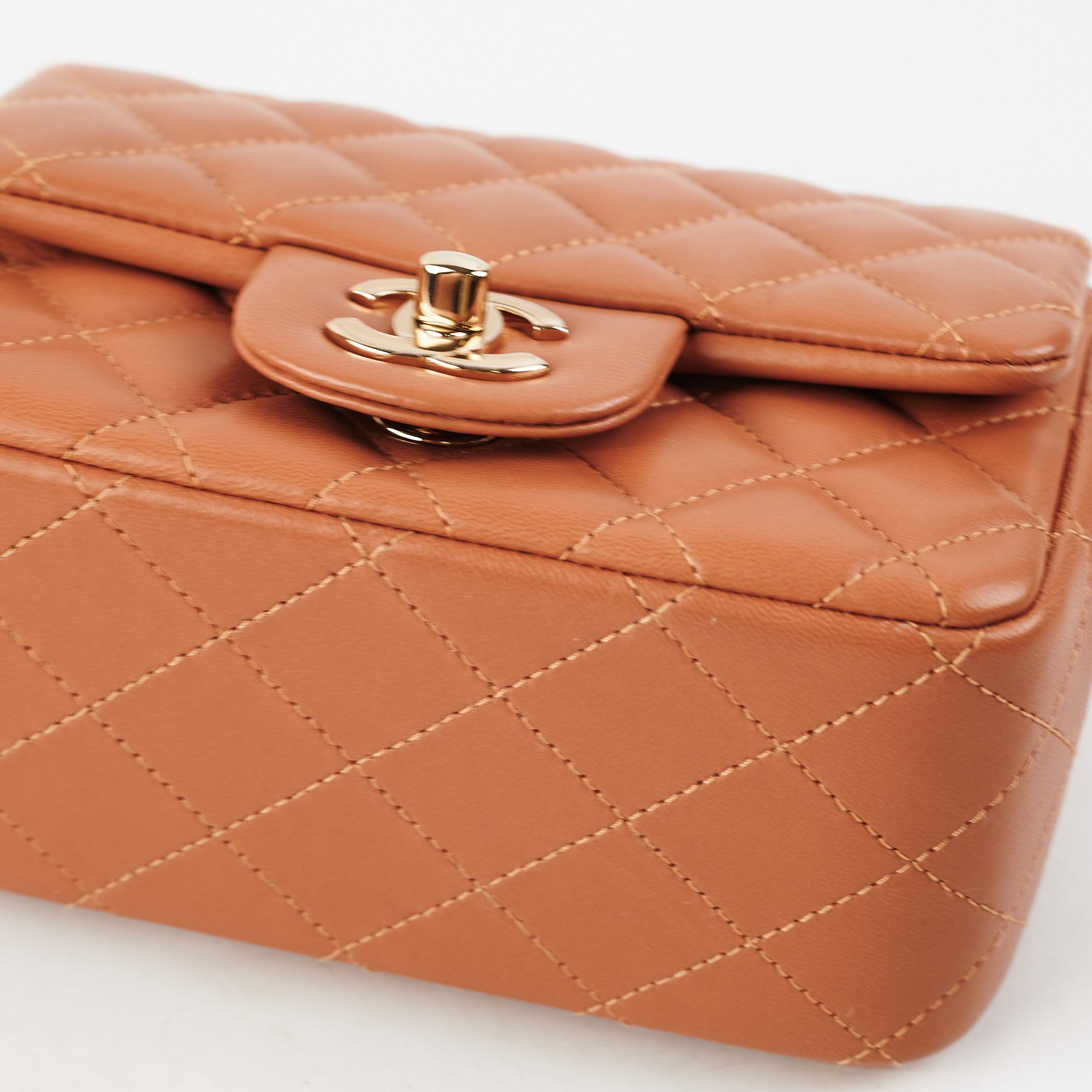 Chanel 21P Quilted Mini Square Bag in Caramel - Luxury Crossbody Purse for Women, Perfect for Date Night & Evening Events