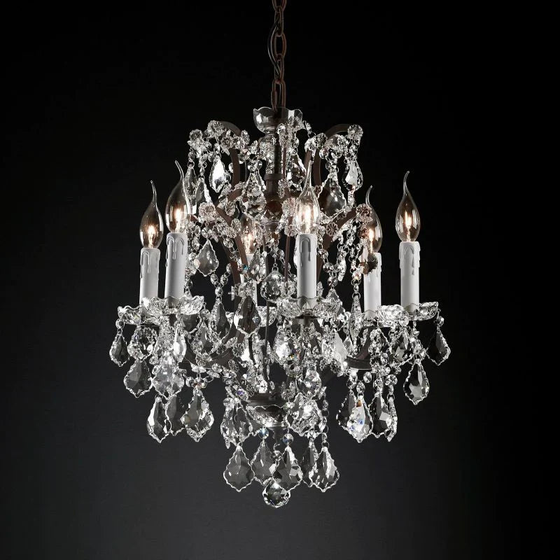 19th Century Rococo Style Iron & Crystal Round Chandelier - 18 Inch Antique Lighting Fixture for Dining Room, Foyer, or Luxury Home Decor