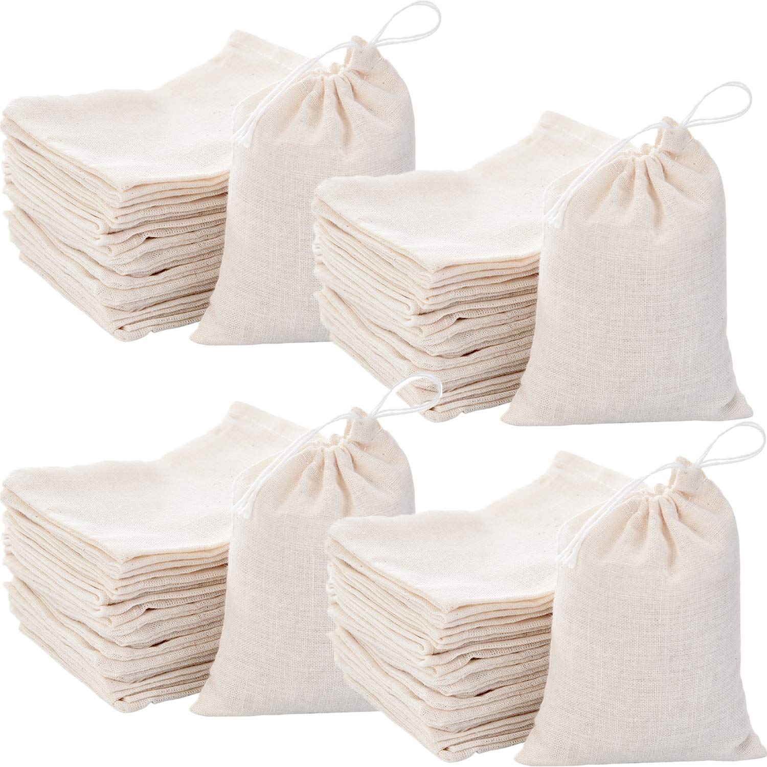 Tatuo 400-Piece Muslin Drawstring Bags - 4x3 Inch Small Gift Pouches for Party Favors, Wedding, Baby Shower & Daily Storage | Eco-Friendly Cotton Fabric for Jewelry, Candies, Soaps & Crafts