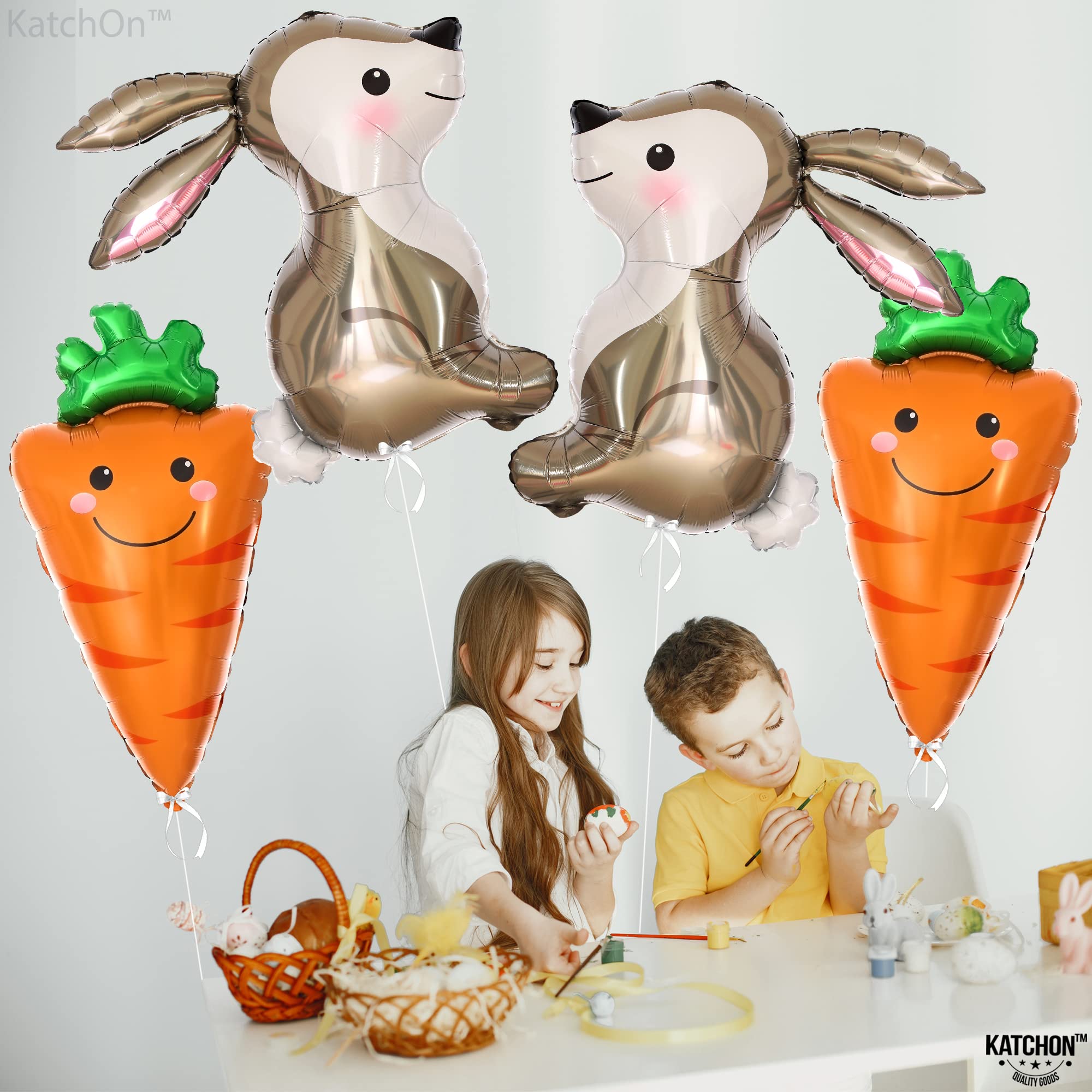 KatchOn 32 Inch Giant Carrot & Bunny Easter Balloons - Pack of 4 | Easter Party Decorations, Bunny Birthday Decorations, Spring Festival Balloons | Perfect for Easter Egg Hunts, Baby Showers, and Outdoor Garden Parties