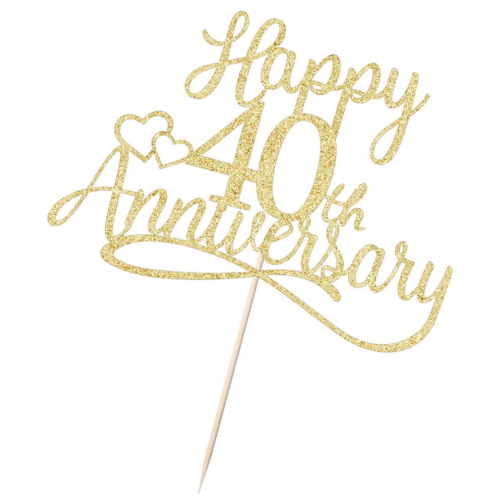 40th Anniversary Cake Topper - Gold Glitter Wedding & Company Party Decorations for Anniversaries, Birthdays | Perfect for 40th Birthday Celebrations, Milestone Events & Special Occasions
