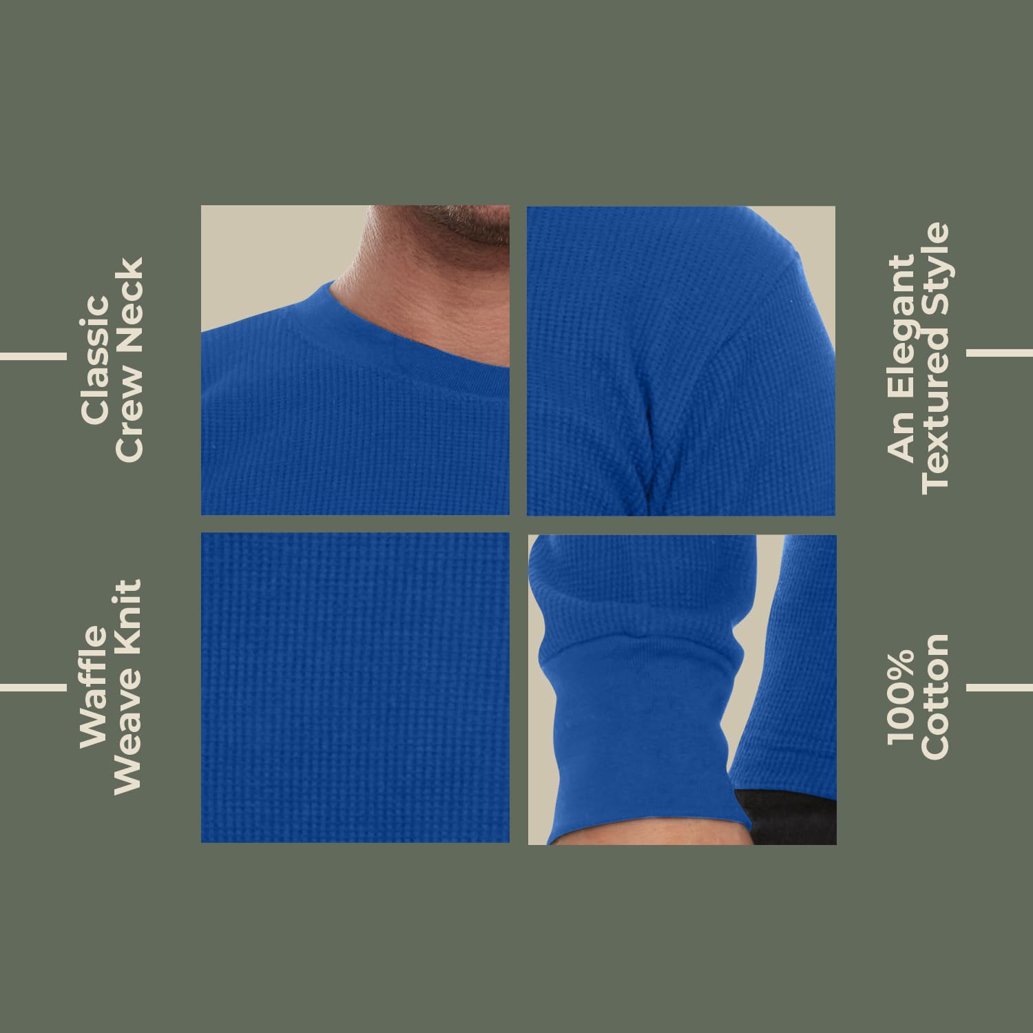 JMR Men’s Heavyweight Waffle Thermal Shirt - 100% Cotton Long Sleeve Base Layer - Warm & Breathable Winter Underwear for Outdoor Activities, Hiking, and Camping