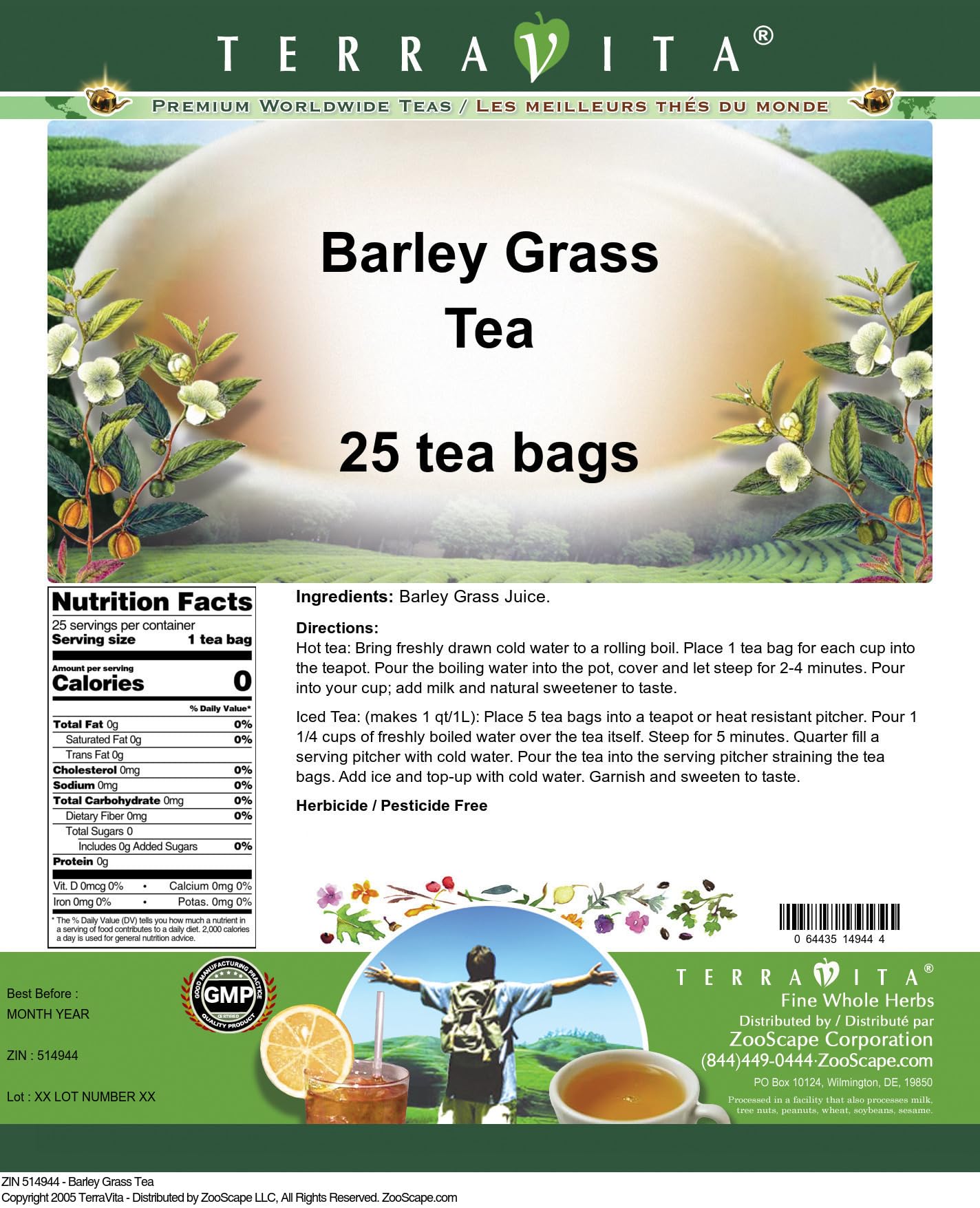 Organic Barley Grass Tea - 25 Tea Bags | Detox & Energy Boost | ZIN: 514944 | Perfect for Morning Routine, Afternoon Pick-Me-Up & Wellness Rituals