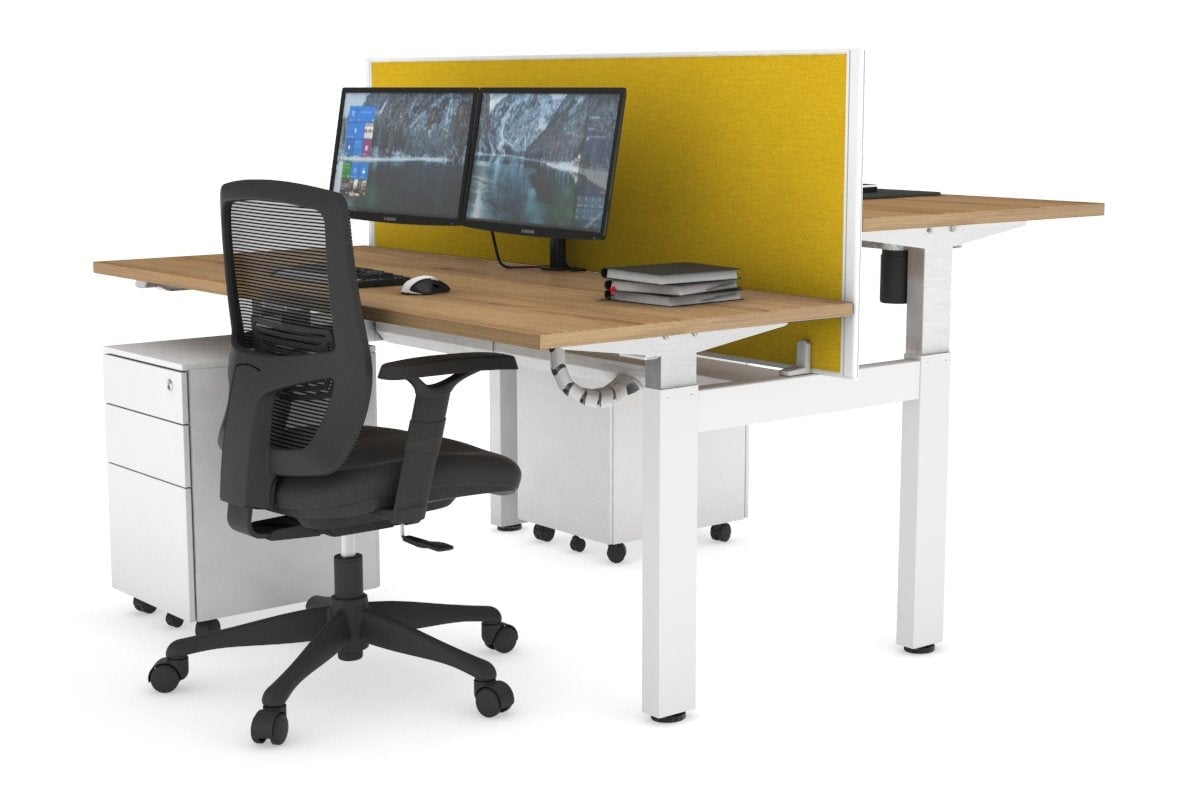 Adjustable Height 2-Person H Bench Workstation - White Frame [1400L x 700W] - Perfect for Office, Home Office, and Collaborative Workspaces