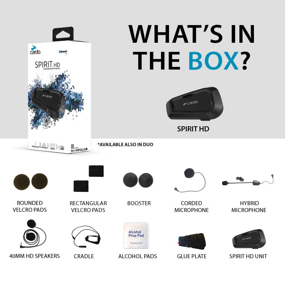 Cardo Spirit HD Motorcycle Bluetooth Headset - Wireless Intercom for Riders, Noise Cancelling, Single Pack (Black) - Perfect for Group Rides, Touring & Highway Communication