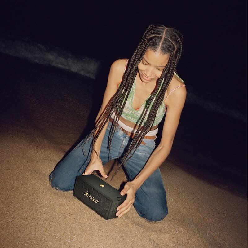 Marshall Middleton Portable Bluetooth Speaker - Black/Brass | Wireless Outdoor Speaker for Camping, Beach & Travel