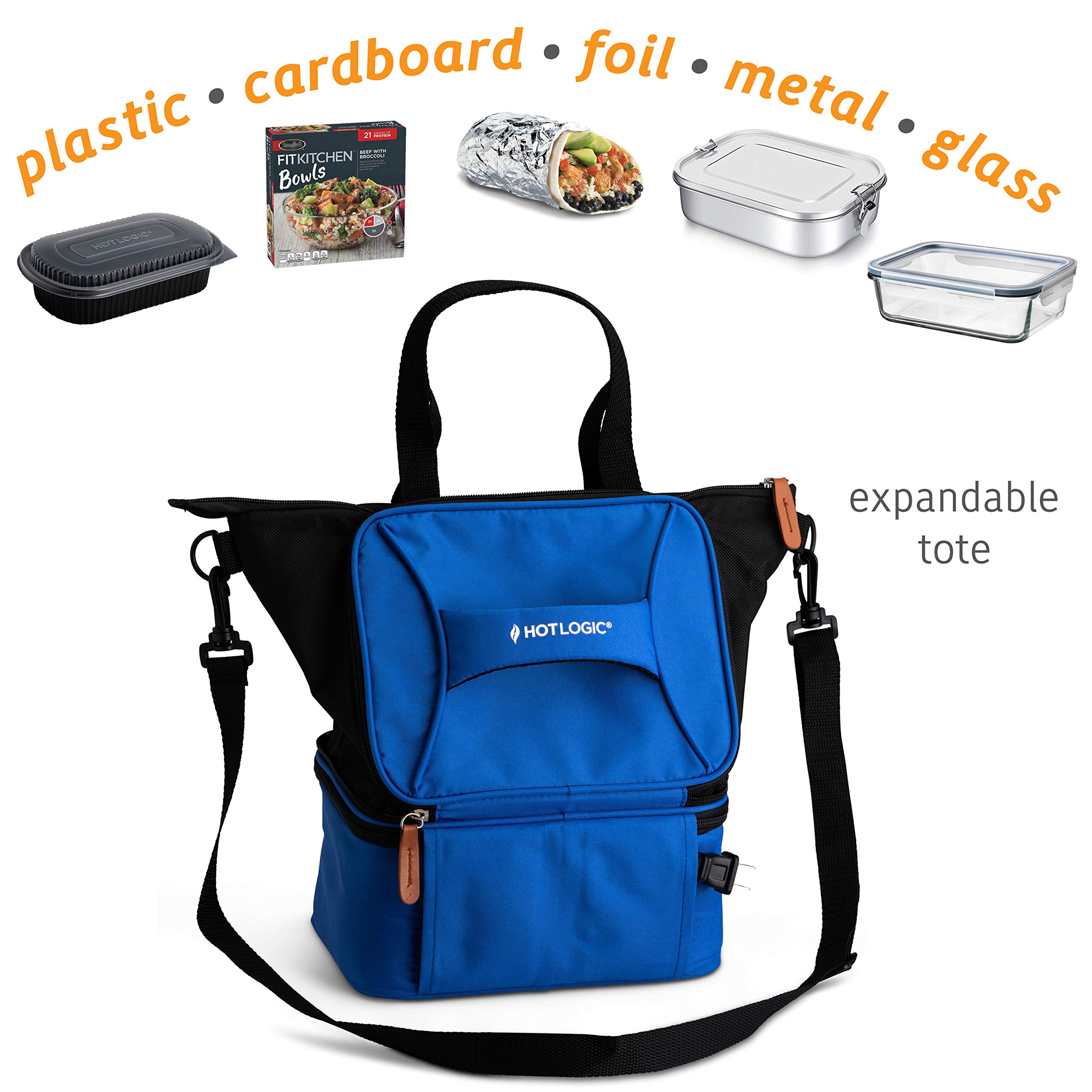 HotLogic 16801192-BL Portable Food Warmer Lunch Bag with 12V Car Adapter & Glass Dish - Blue | Keep Meals Warm at Work, School, or Road Trips