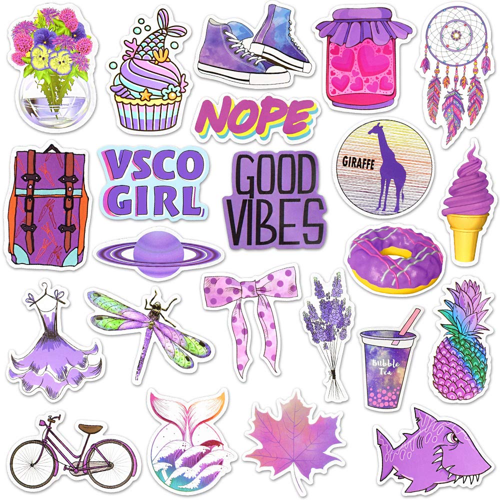 50 Pcs Purple Aesthetic Vinyl Stickers for Water Bottles, Journals & Kids DIY Projects - Waterproof Decorative Stickers for Scrapbooking, Planners & School Supplies