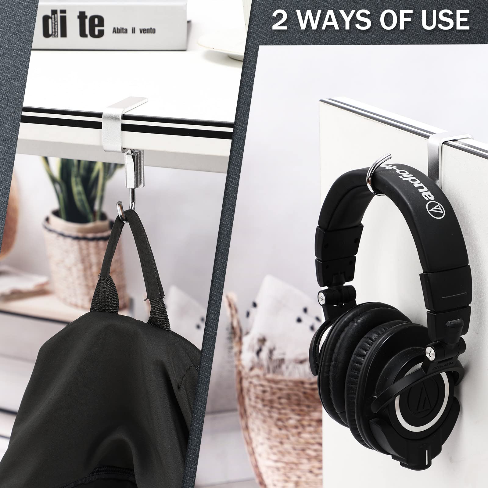 Aluminum Alloy Purse Hanger for Table & Desk - 4 Pack (2.6cm/1.02in) - No Nail Handbag Hook for Office, Restaurant, Dorm - Space Saving Bag Holder for Purses, Totes & Backpacks - Perfect for Hanging Storage & Organization