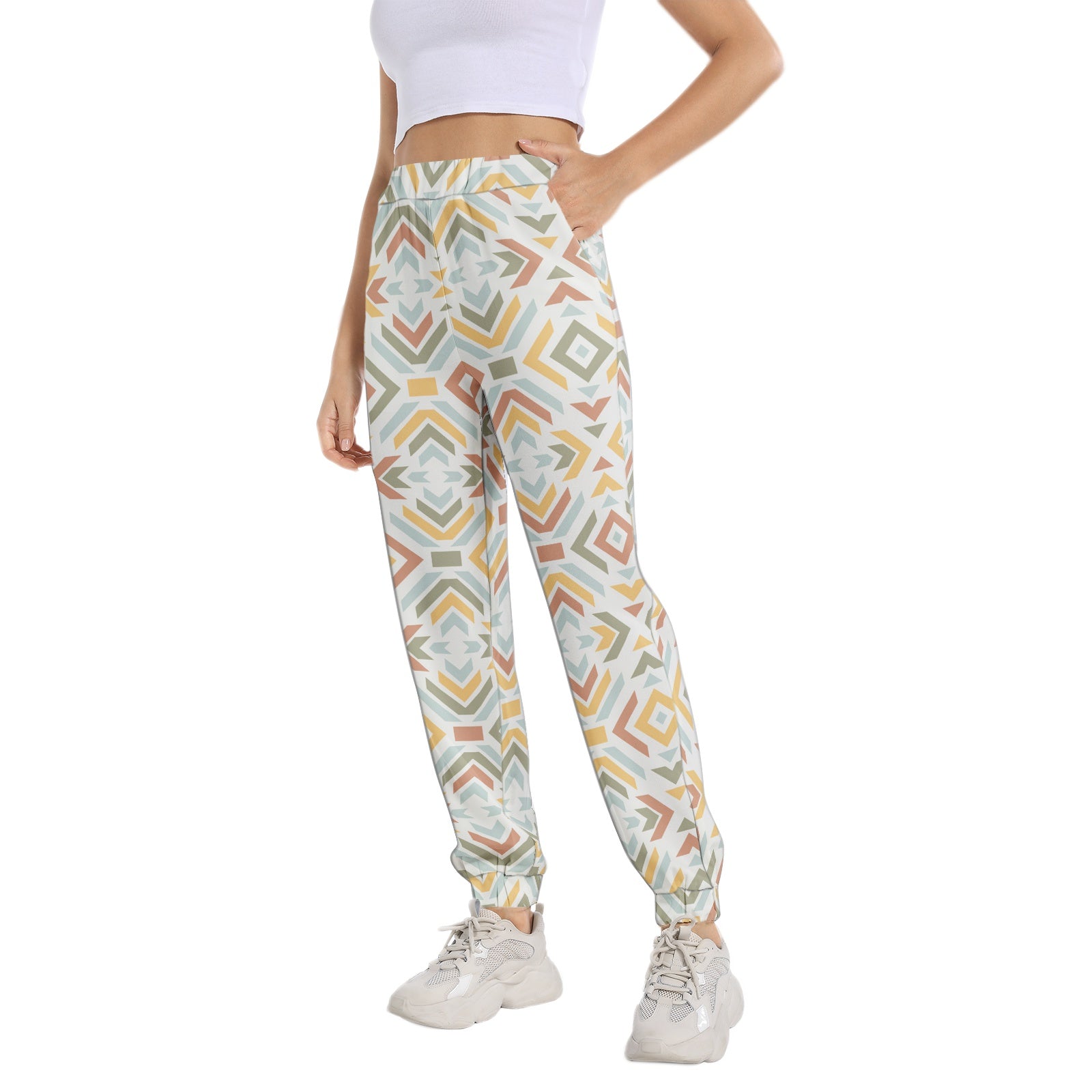 Stylish Geometric Print Elastic Waist Tapered Sweatpants for Women - Comfortable Lounge Pants for Yoga, Running & Casual Wear