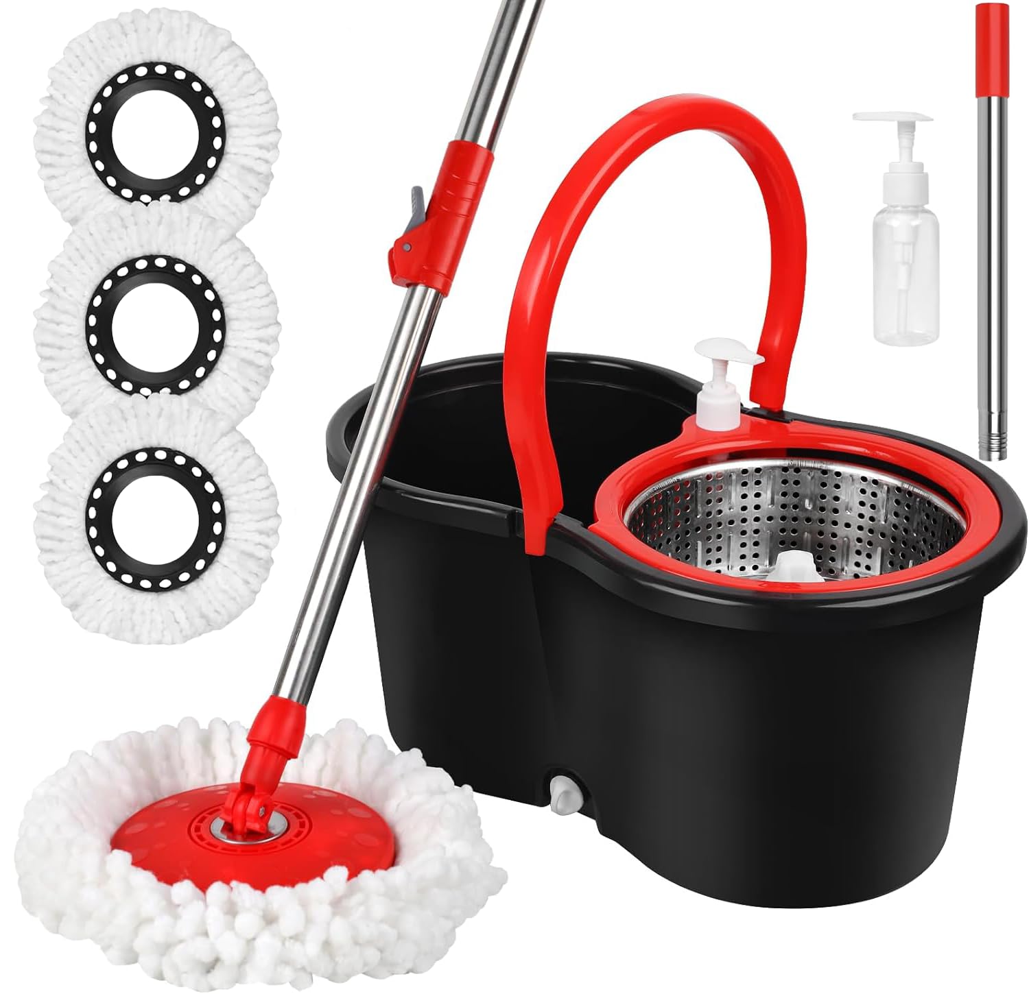 360° Spin Mop and Bucket Set with Wringer - 3 Microfiber Mop Refills & 61