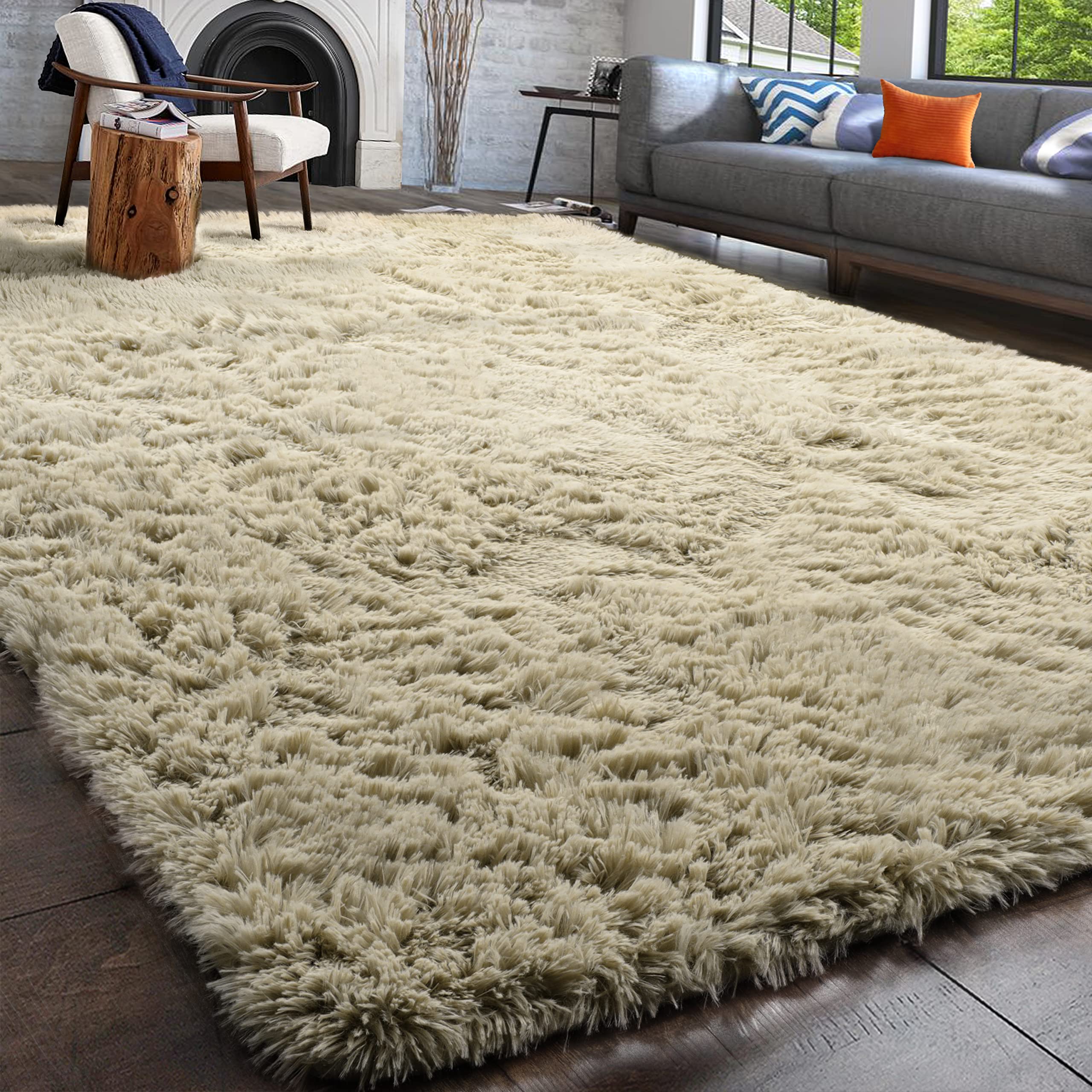 PAGISOFE Fluffy 5x7 Shag Area Rug - Ultra Soft Plush Fur Beige Carpet for Living Room, Bedroom, Nursery & Dorm Decor | Modern Fuzzy Shaggy Rug for Cozy Home & Kids Room (Indoor Use)
